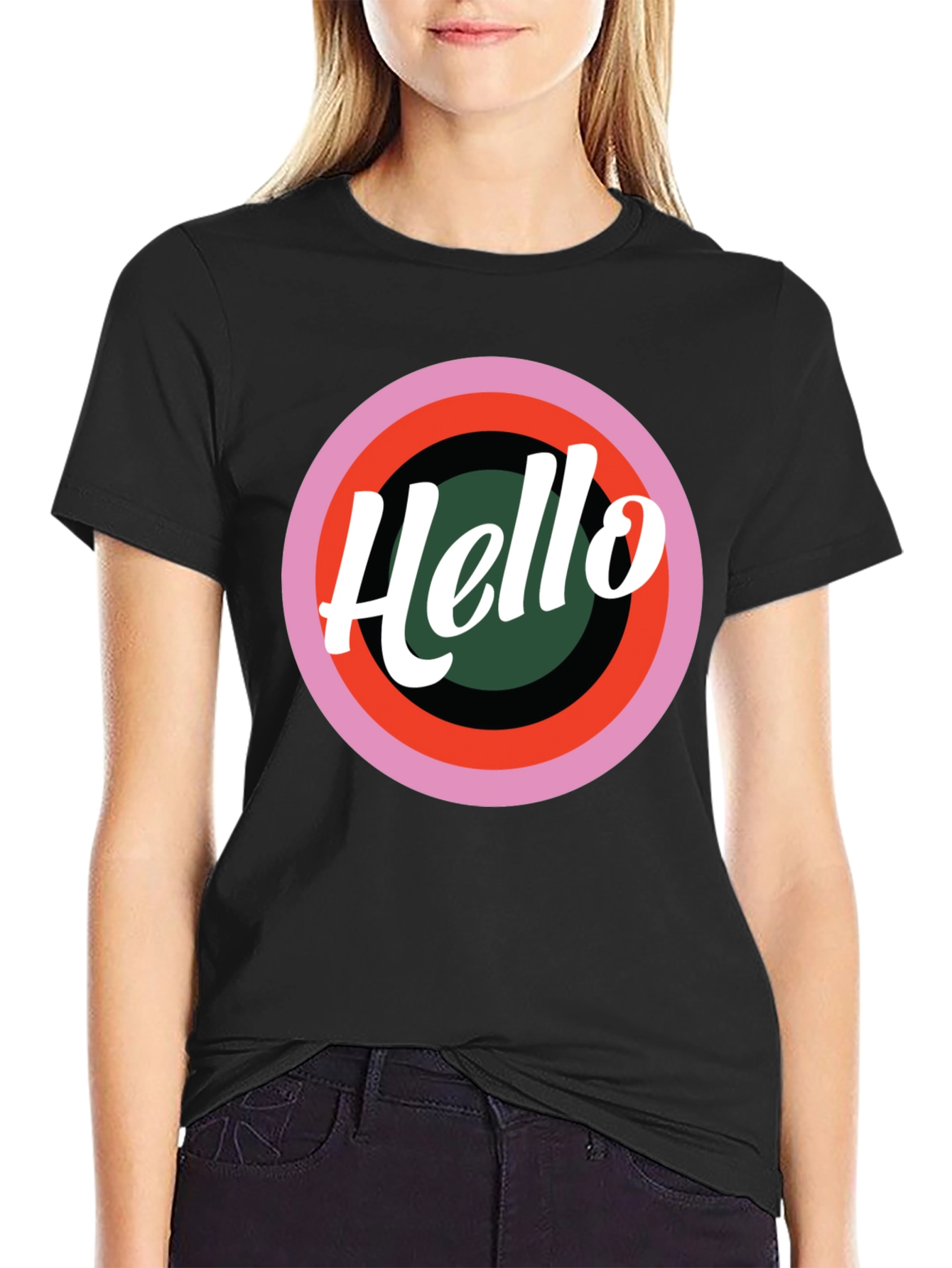 Retro Hello Graphic Black T-Shirt