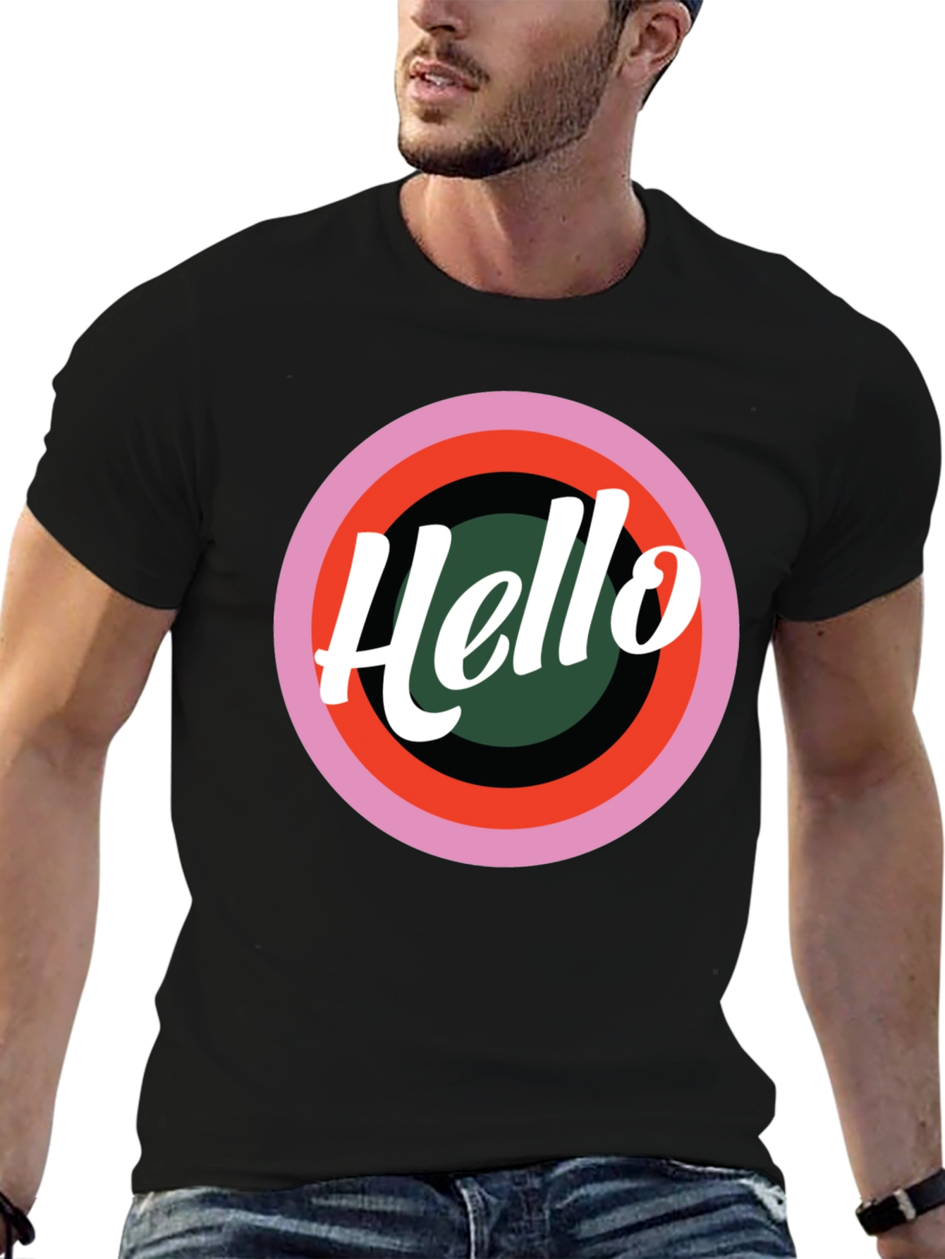 Retro Hello Graphic Black T-Shirt