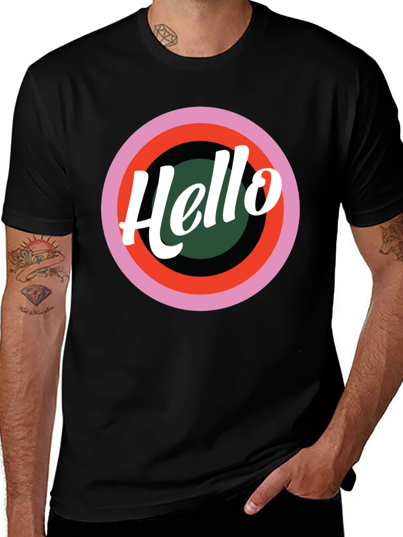 Retro Hello Graphic Black T-Shirt