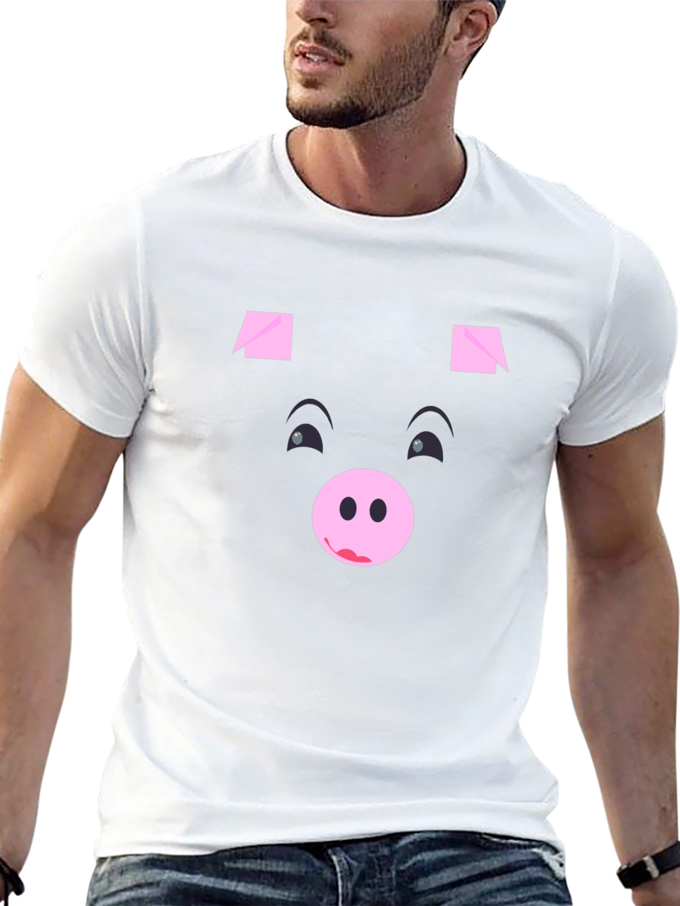 Funny Pig Face Black Graphic T-Shirt