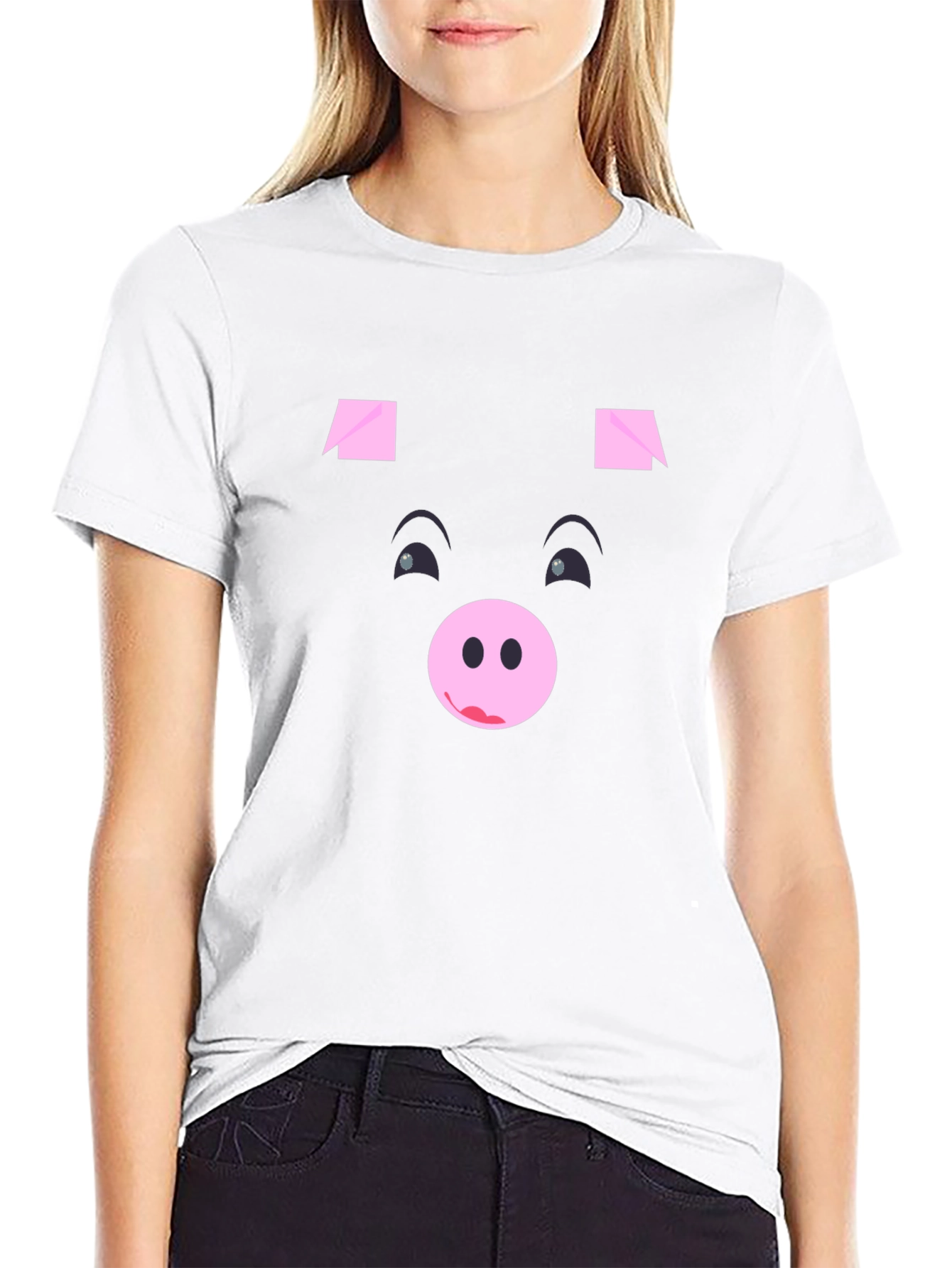 Funny Pig Face Black Graphic T-Shirt