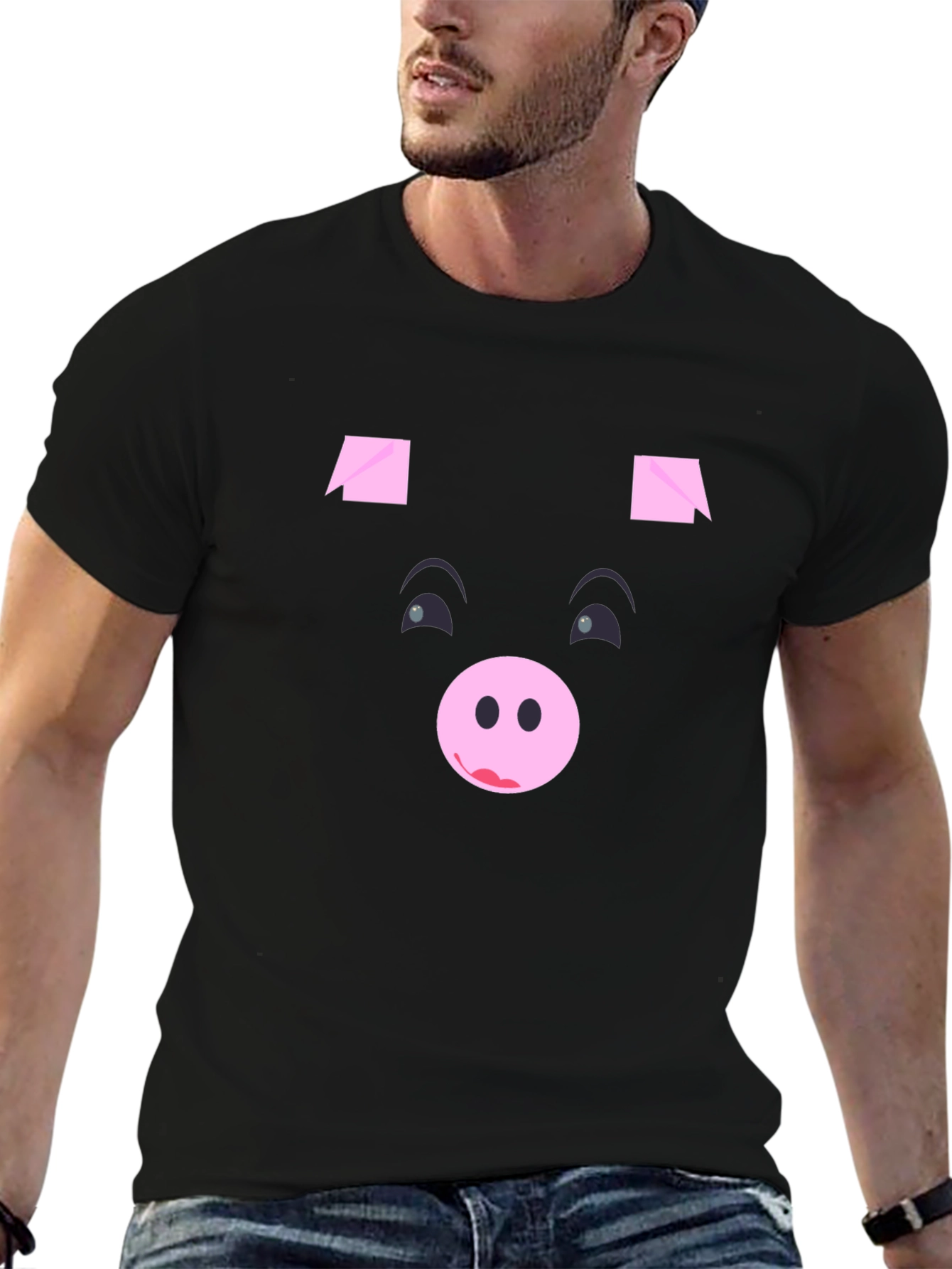 Funny Pig Face Black Graphic T-Shirt