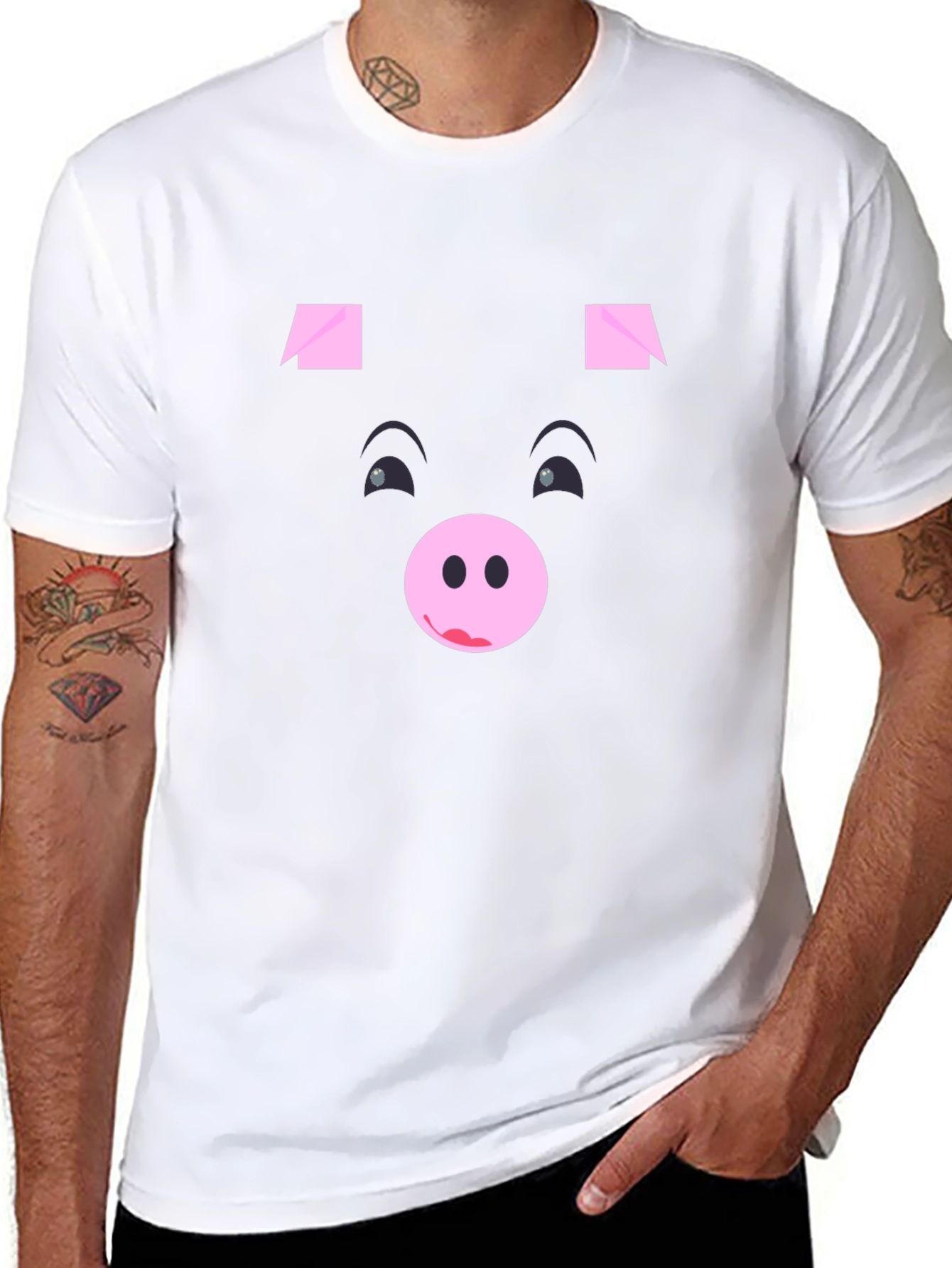 Funny Pig Face Black Graphic T-Shirt