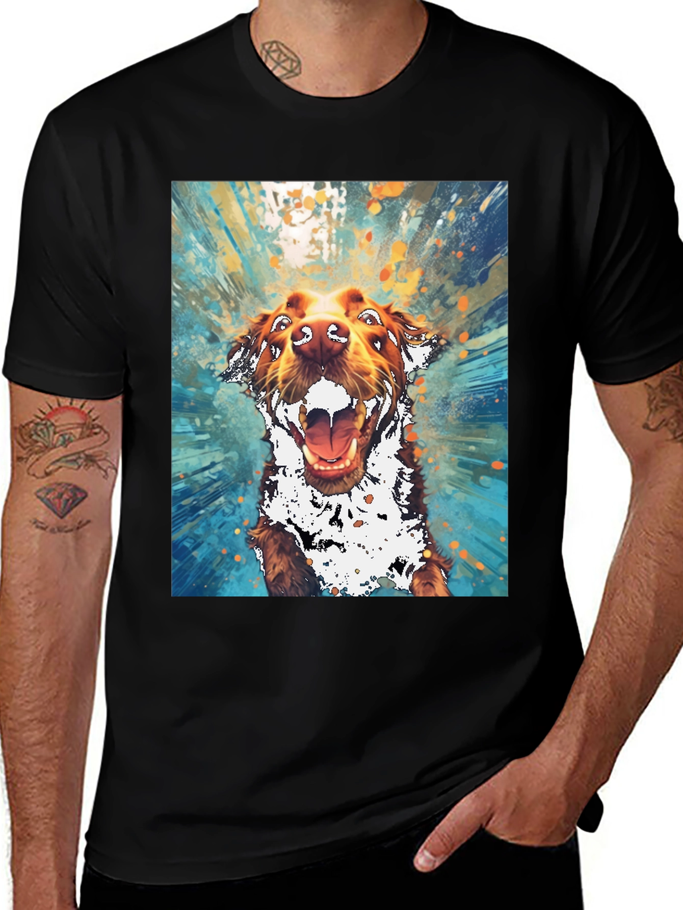 Dog Art Graphic Tee - Mens Black T-Shirt