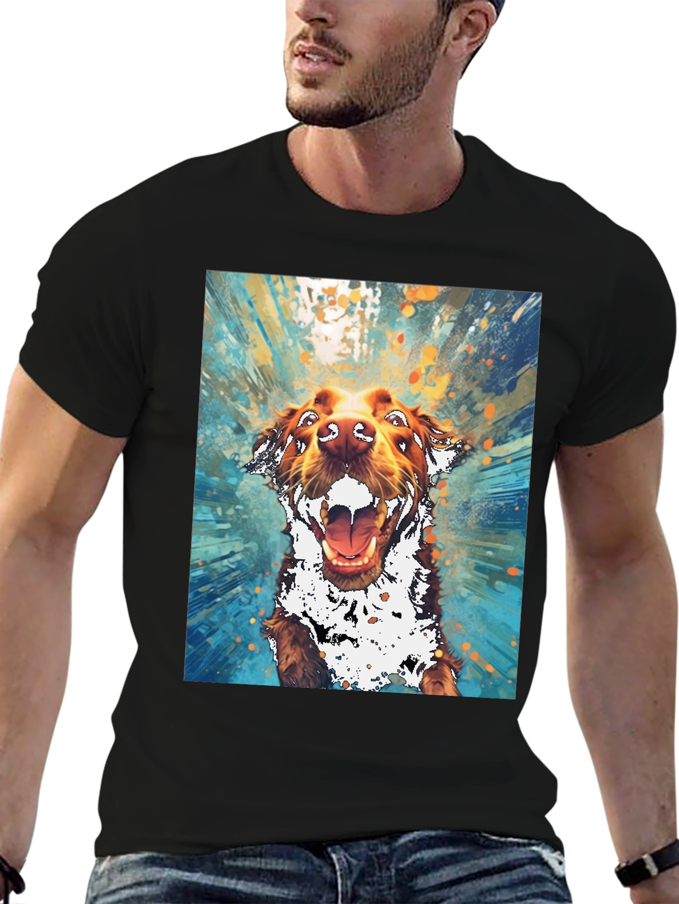 Dog Art Graphic Tee - Mens Black T-Shirt