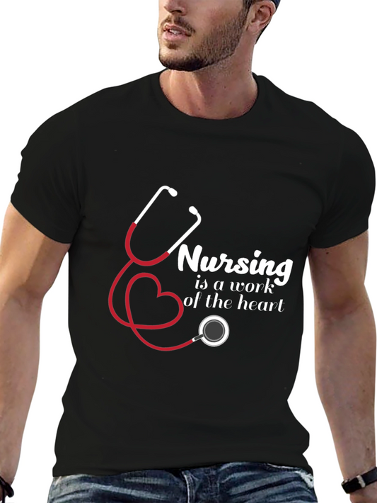 Nursing Heart Stethoscope T-Shirt - A Work of Heart