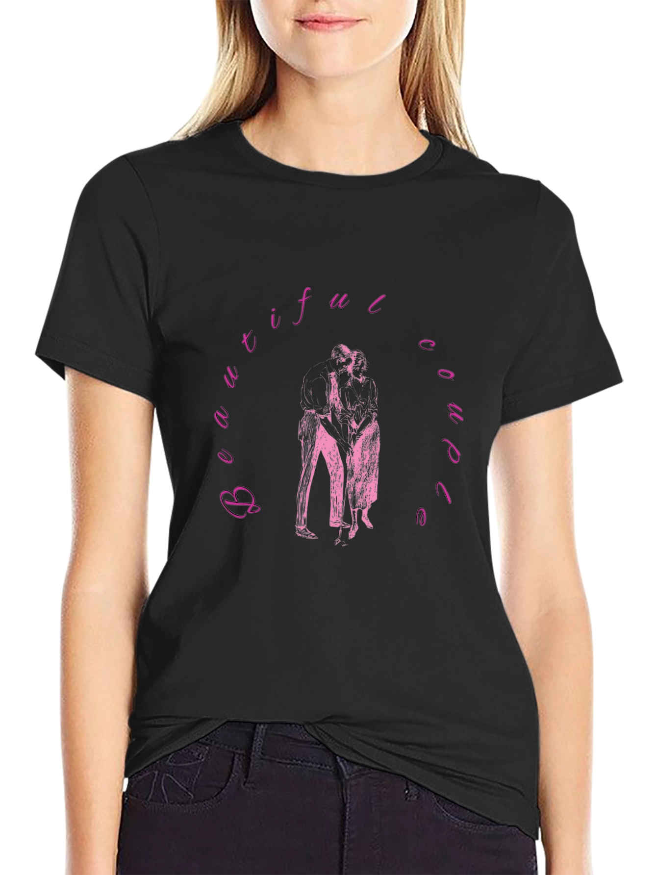 Beautiful Couple Graphic Black Tee Shirt