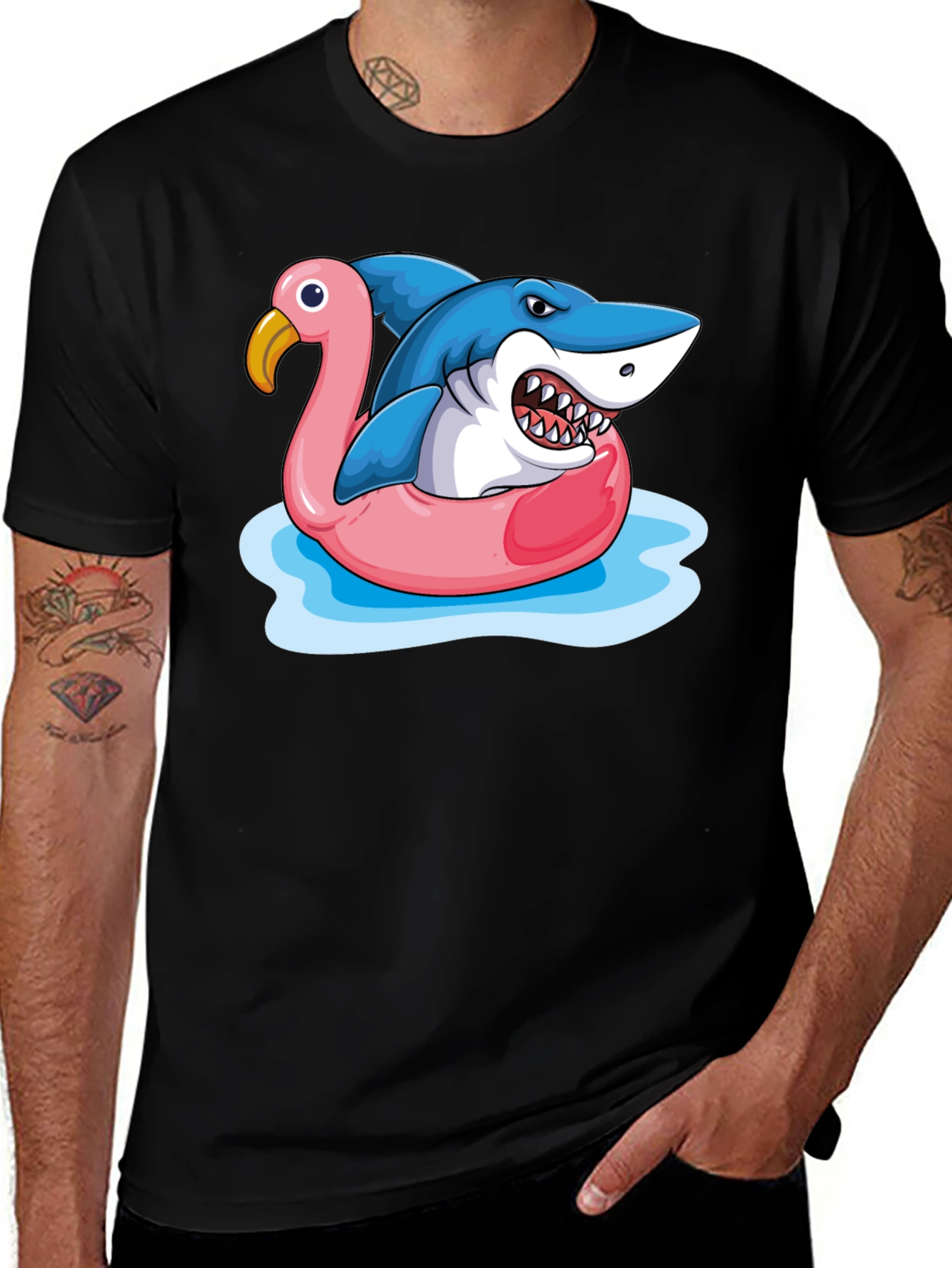 Shark Flamingo Pool Float Graphic Tee