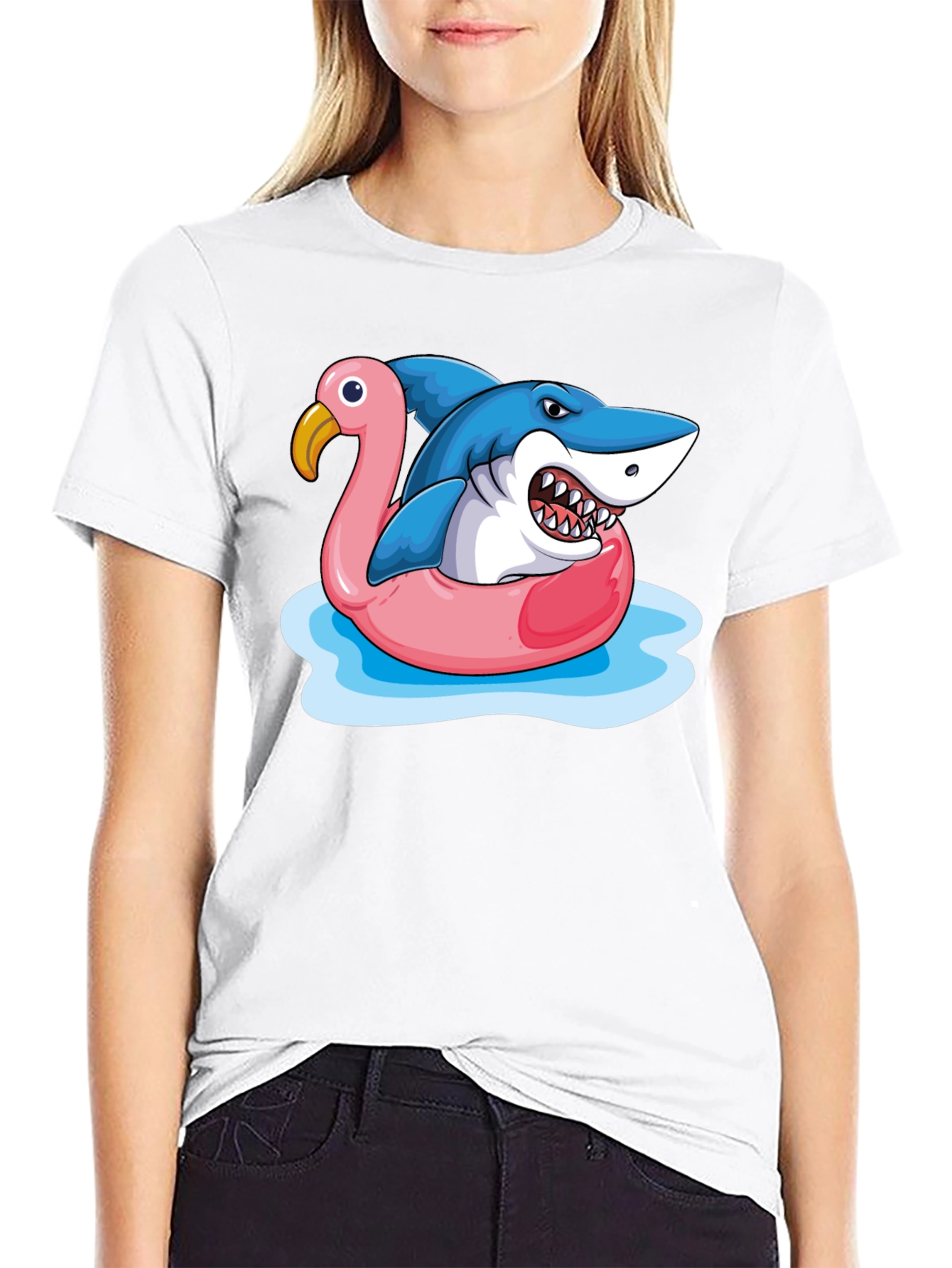 Shark Flamingo Pool Float Graphic Tee
