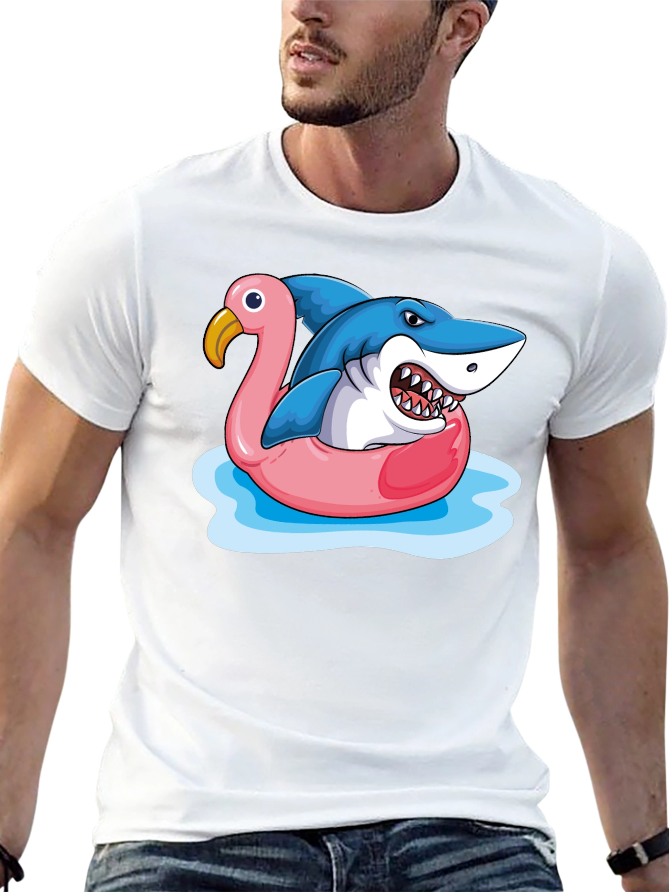 Shark Flamingo Pool Float Graphic Tee
