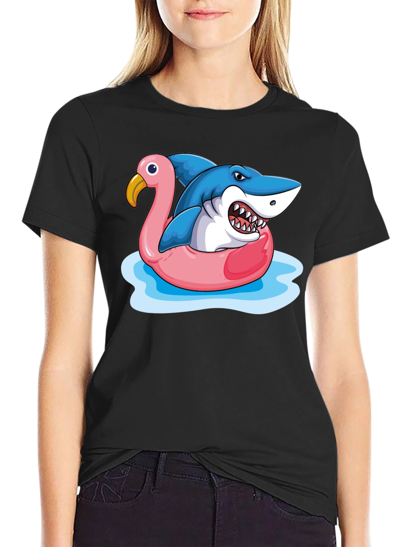 Shark Flamingo Pool Float Graphic Tee