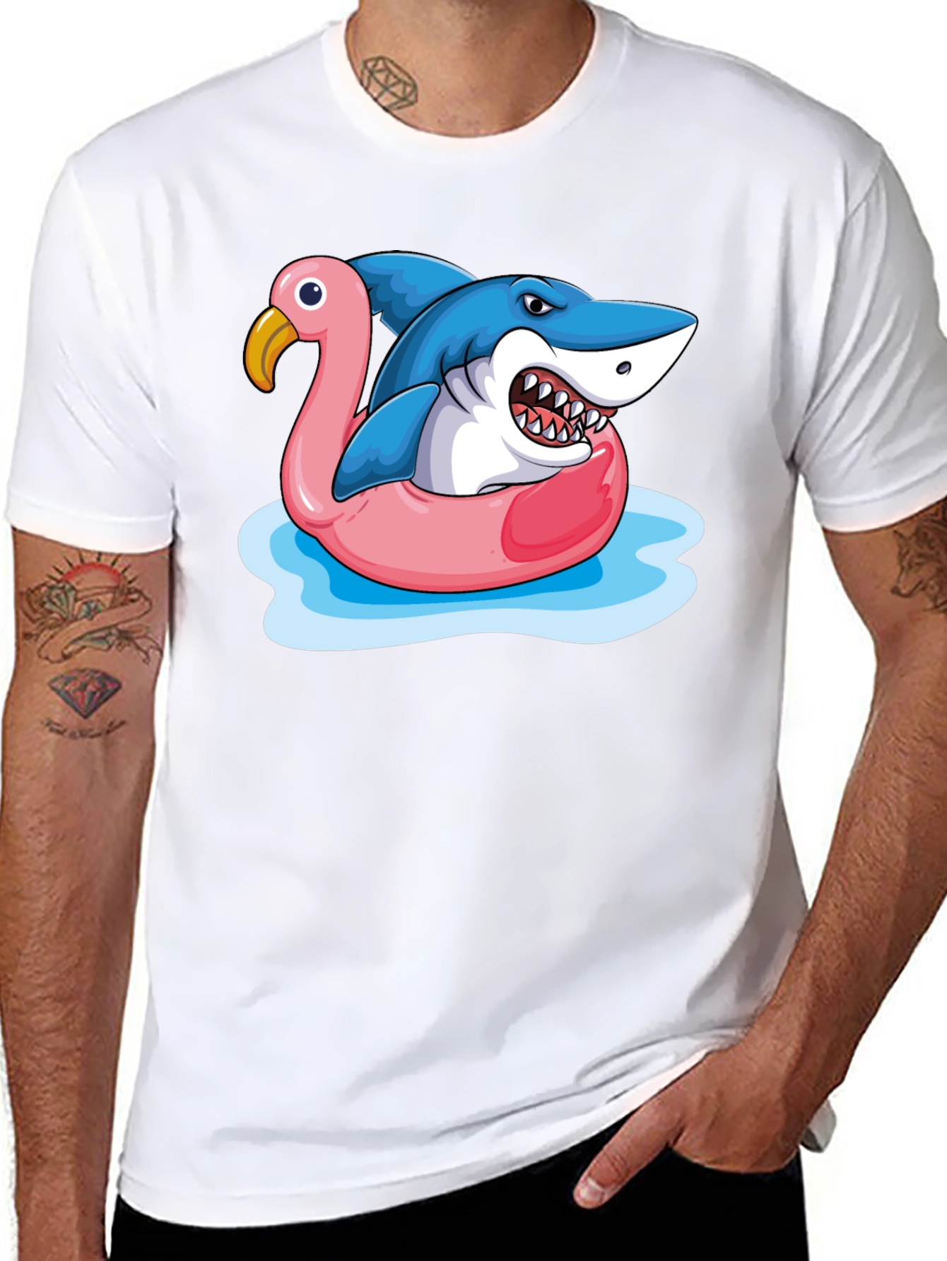 Shark Flamingo Pool Float Graphic Tee