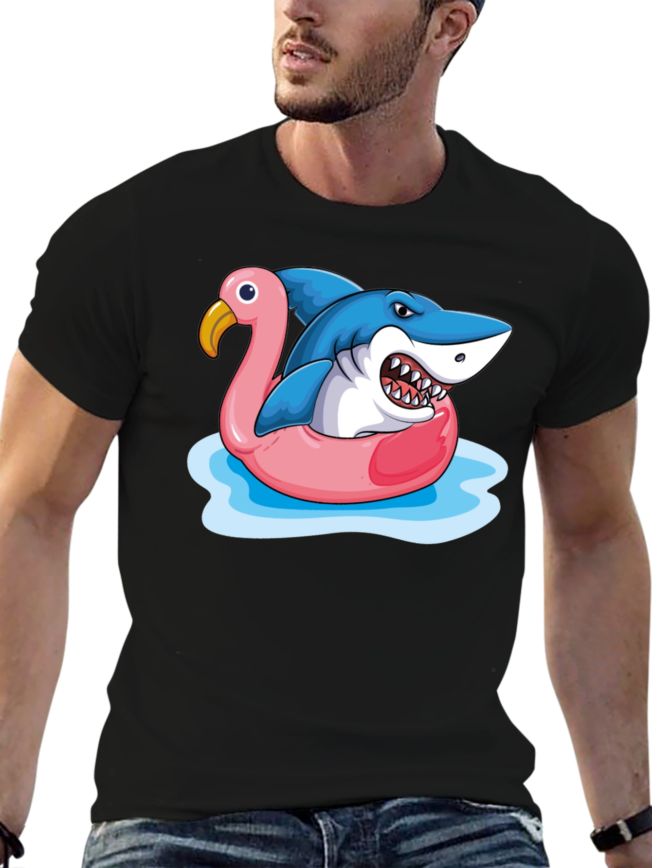 Shark Flamingo Pool Float Graphic Tee