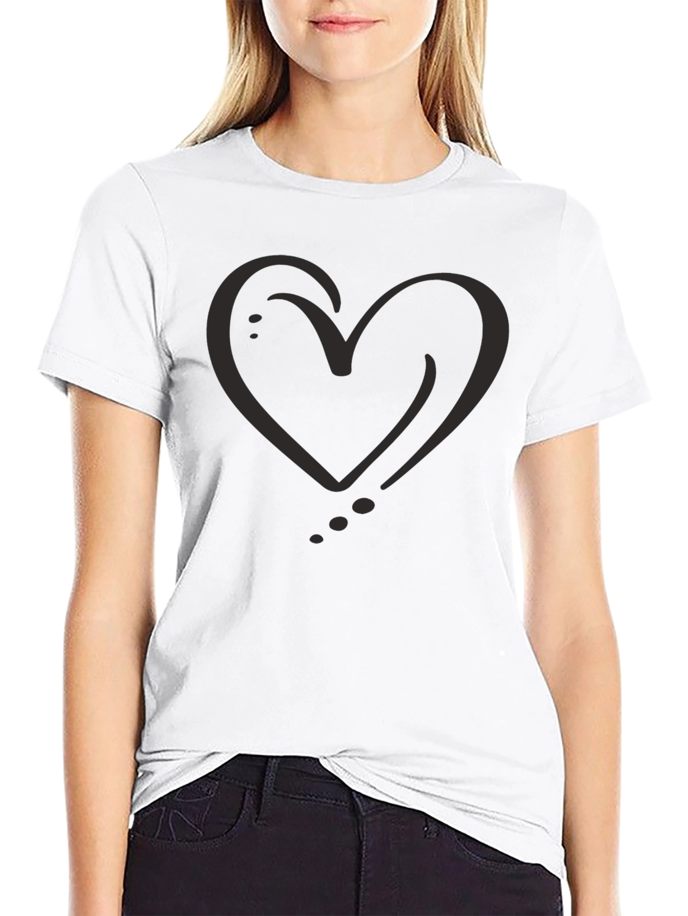Heart Graphic Black T-Shirt Casual Style