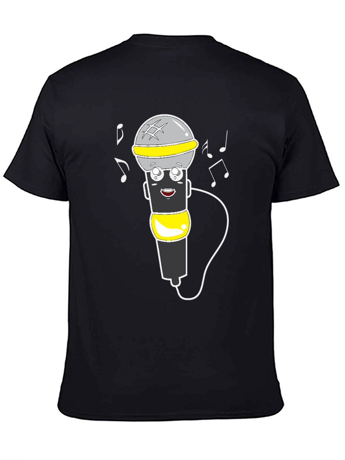 Cartoon Microphone Graphic Tee - Black T-Shirt