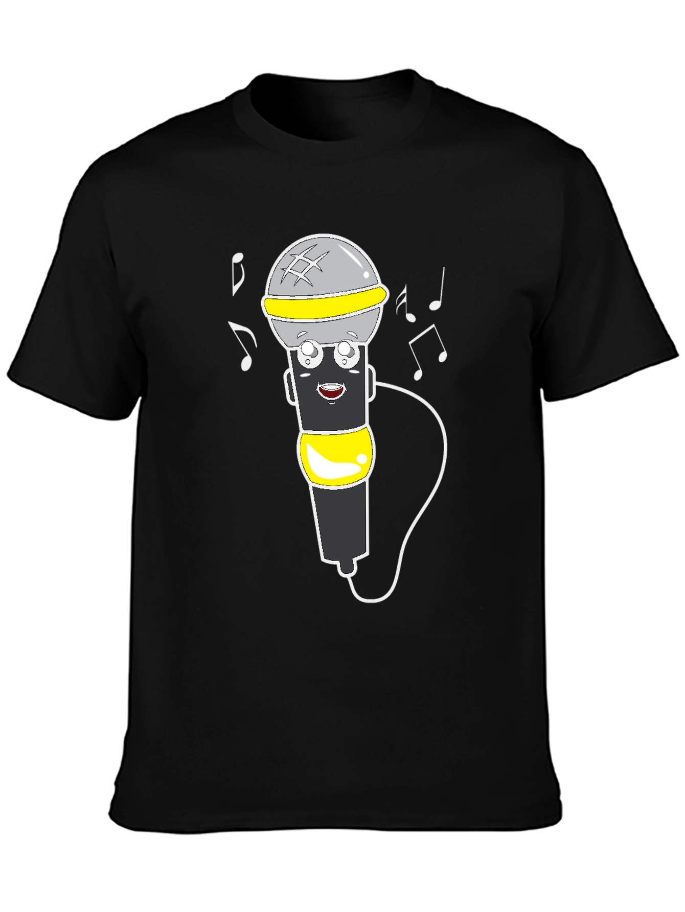 Cartoon Microphone Graphic Tee - Black T-Shirt