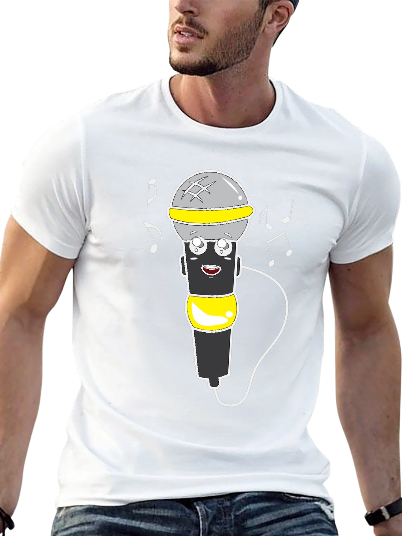 Cartoon Microphone Graphic Tee - Black T-Shirt