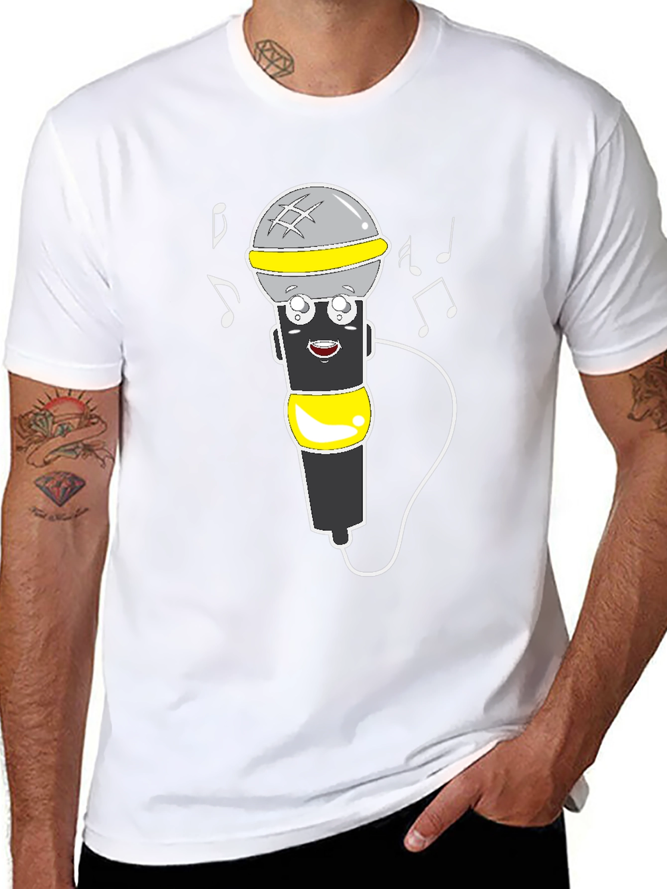 Cartoon Microphone Graphic Tee - Black T-Shirt