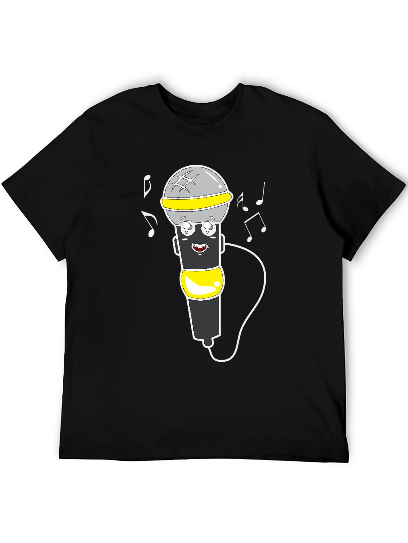 Cartoon Microphone Graphic Tee - Black T-Shirt