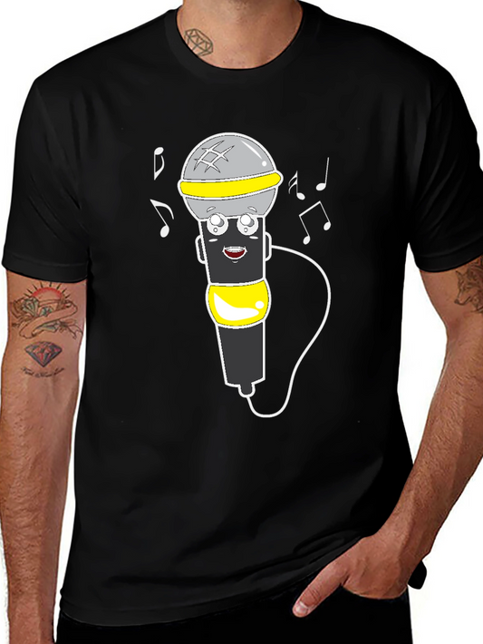 Cartoon Microphone Graphic Tee - Black T-Shirt