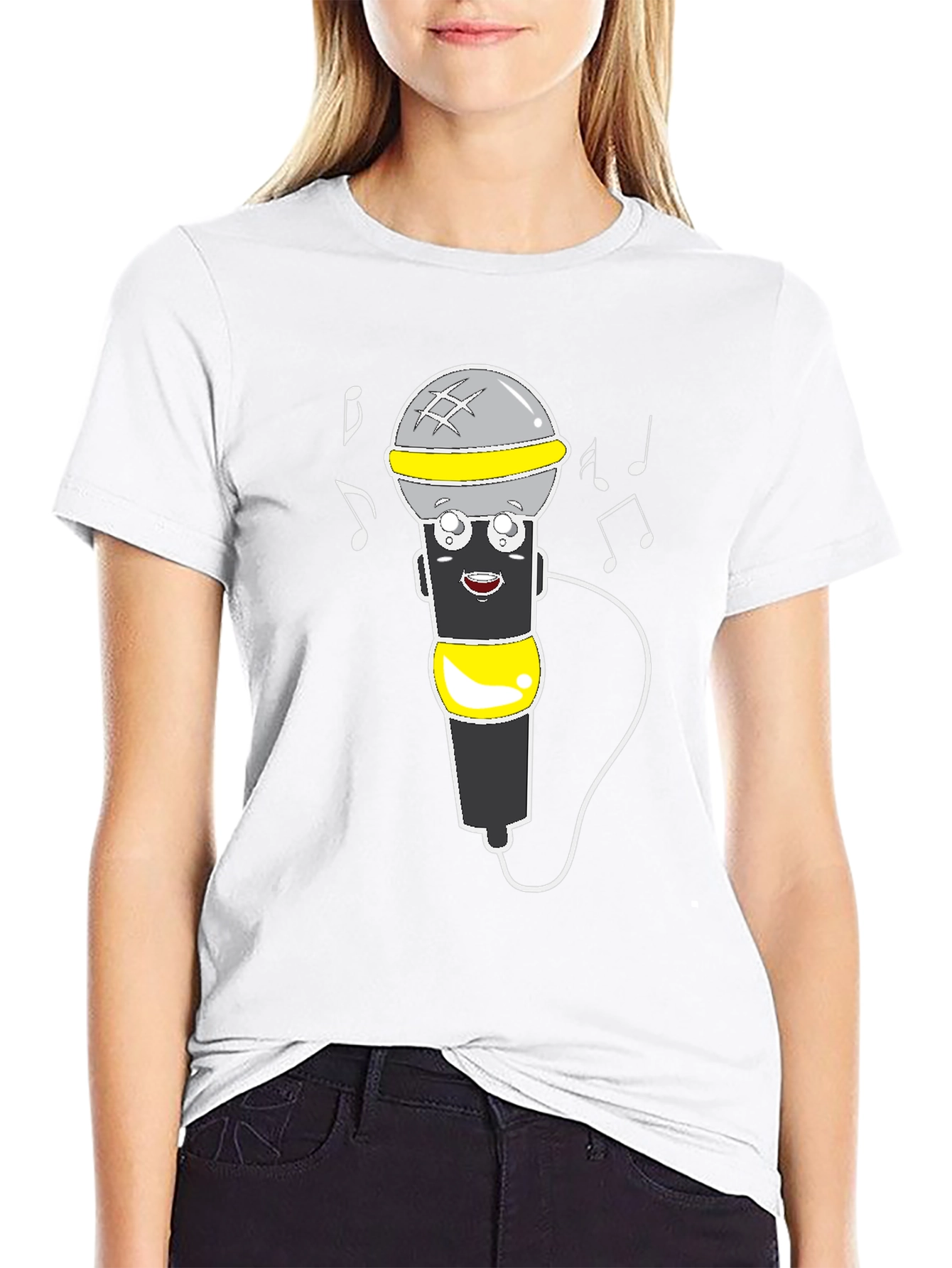 Cartoon Microphone Graphic Tee - Black T-Shirt