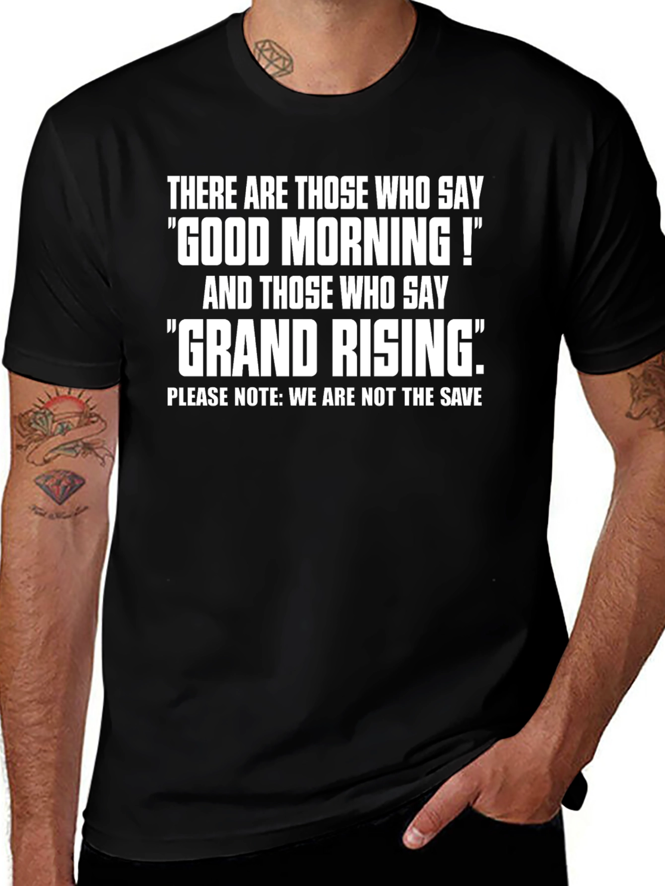 Good Morning vs Grand Rising Black Graphic T-Shirt