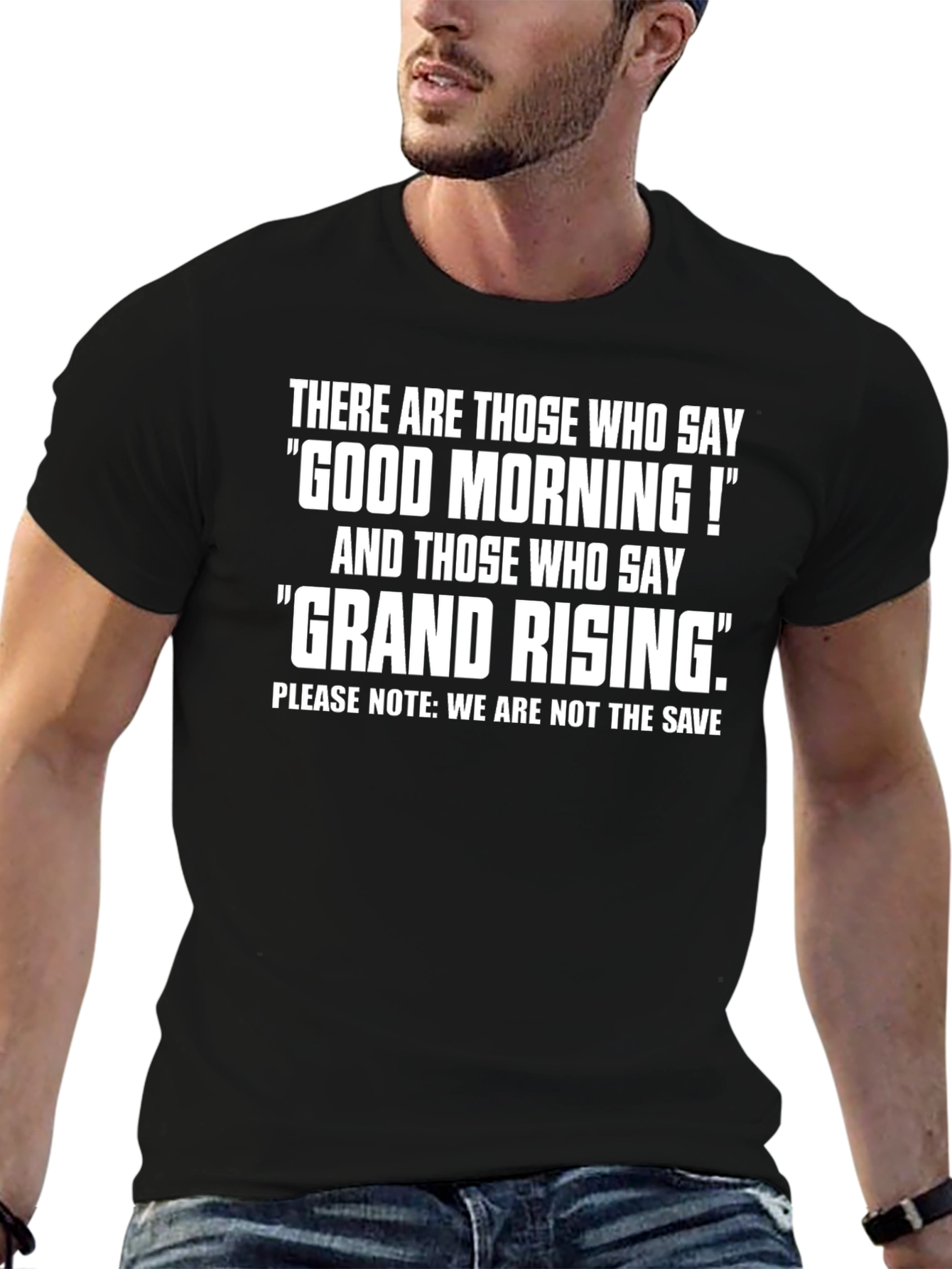 Good Morning vs Grand Rising Black Graphic T-Shirt