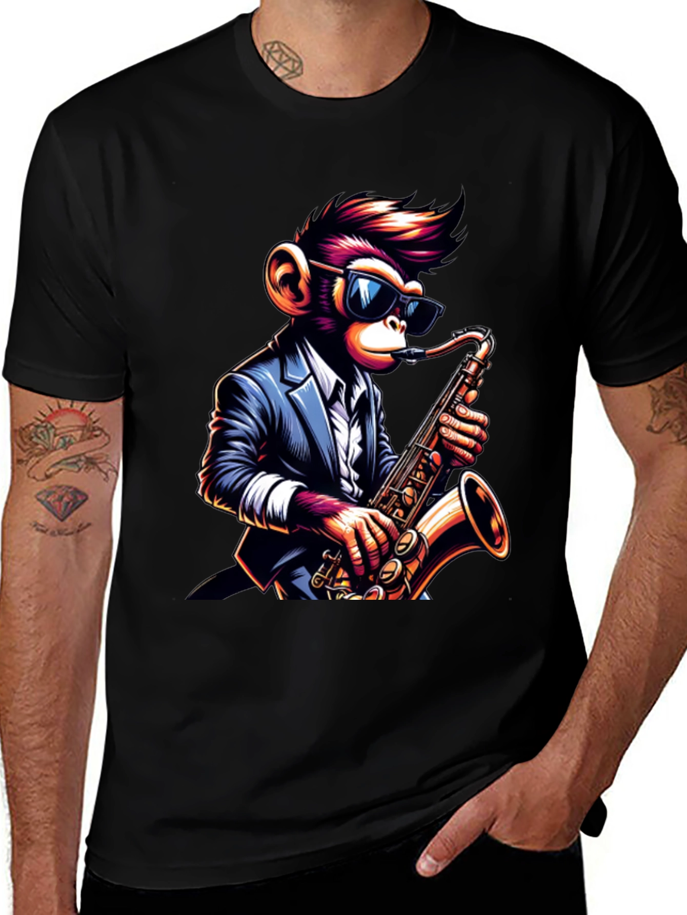 Cool Monkey Saxophone Player Graphic T-Shirt