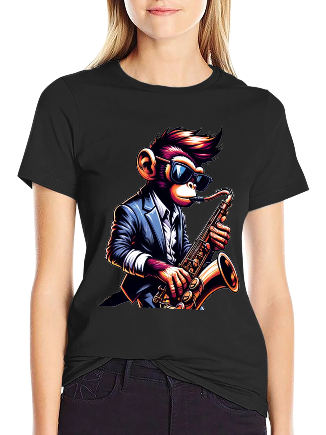 Cool Monkey Saxophone Player Graphic T-Shirt