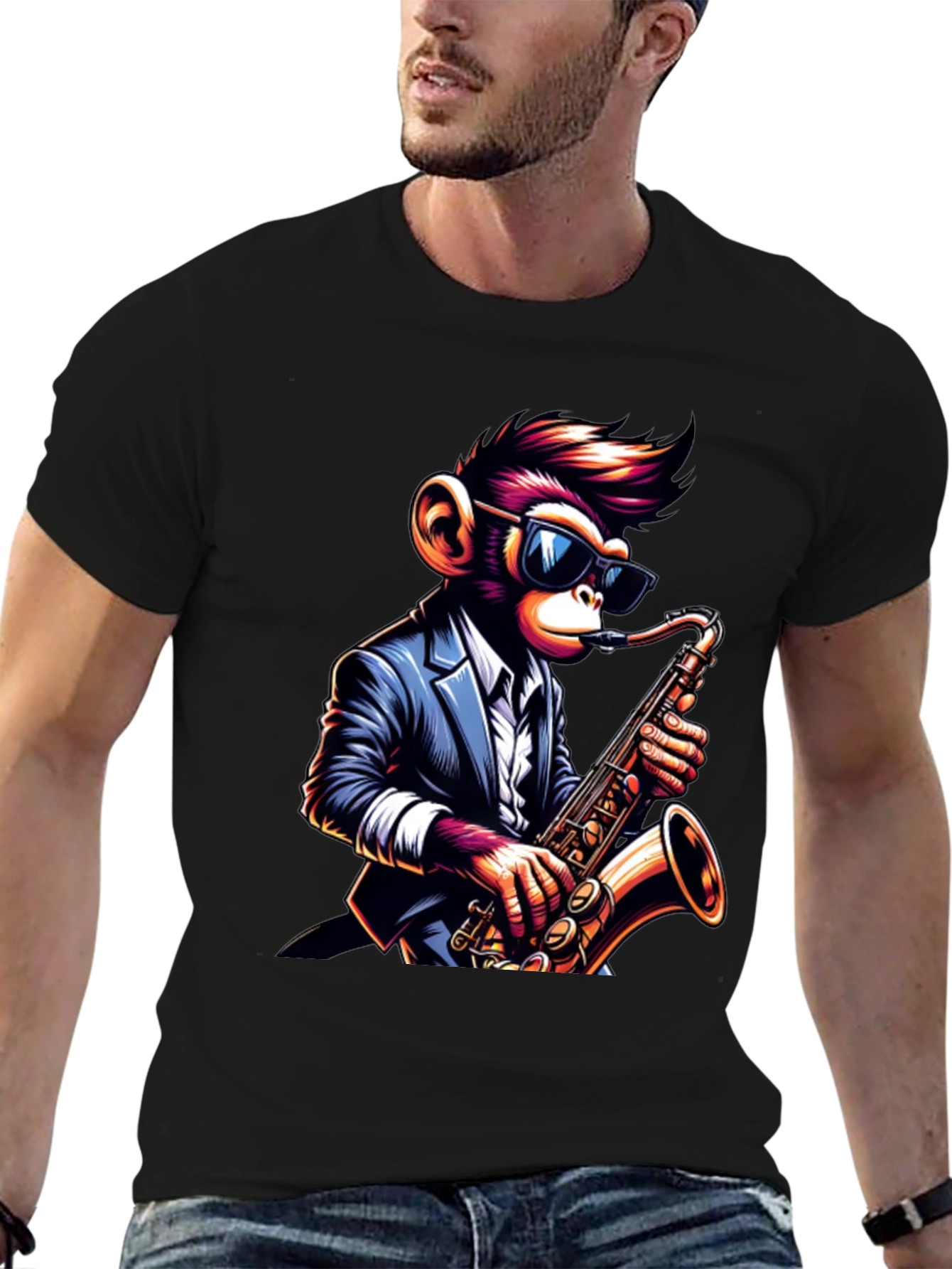 Cool Monkey Saxophone Player Graphic T-Shirt