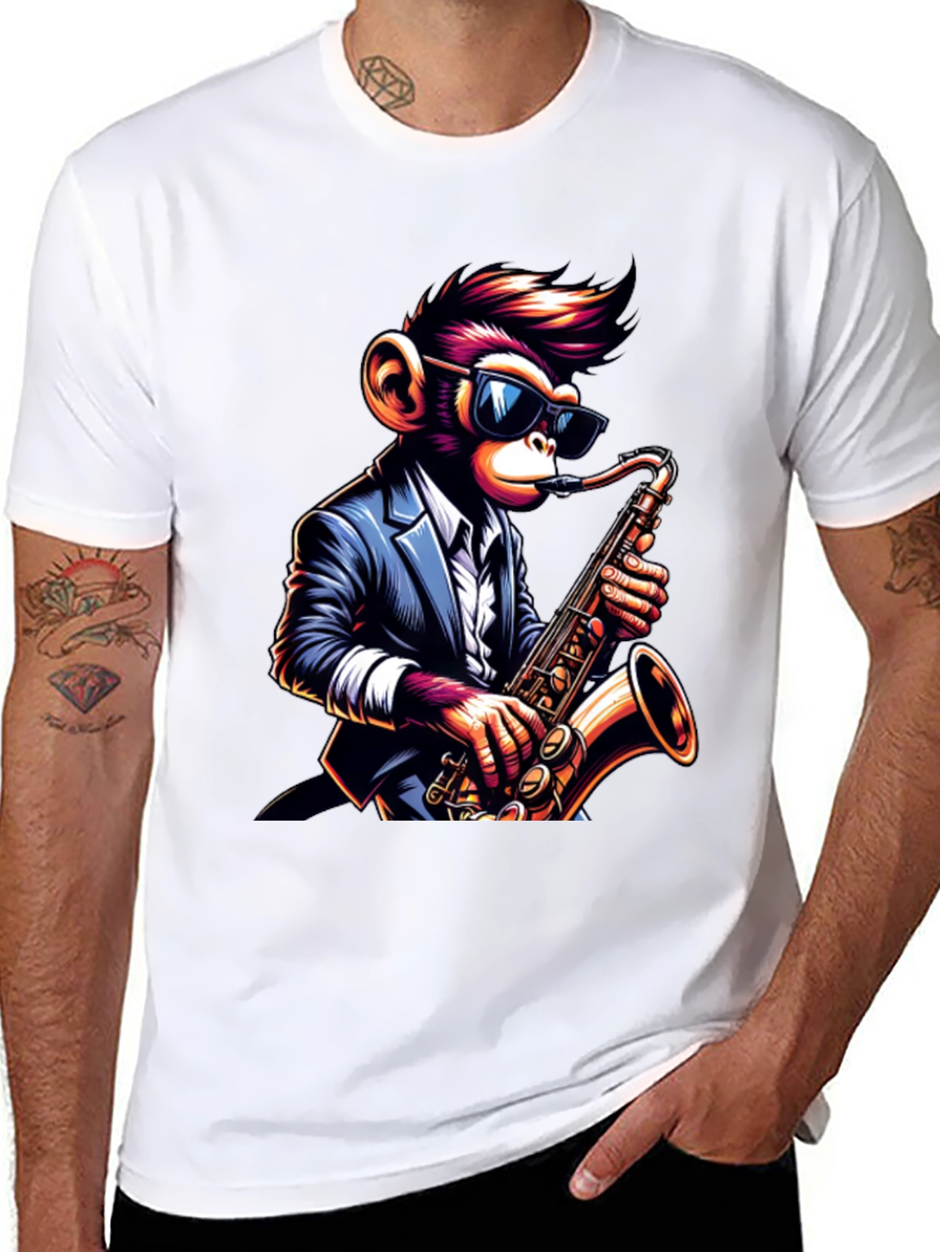 Cool Monkey Saxophone Player Graphic T-Shirt