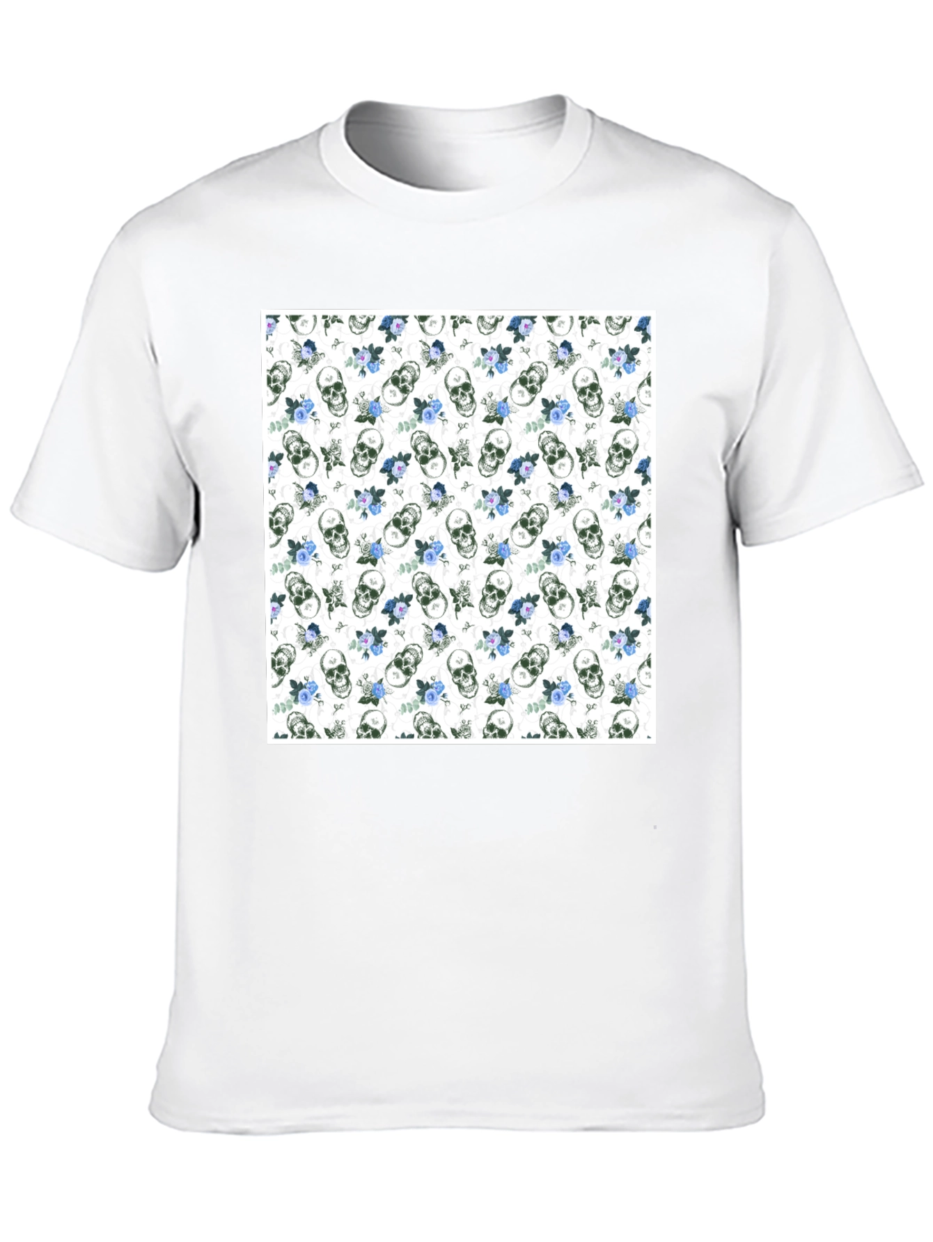 Skull & Roses Print Black Crew Neck T-Shirt