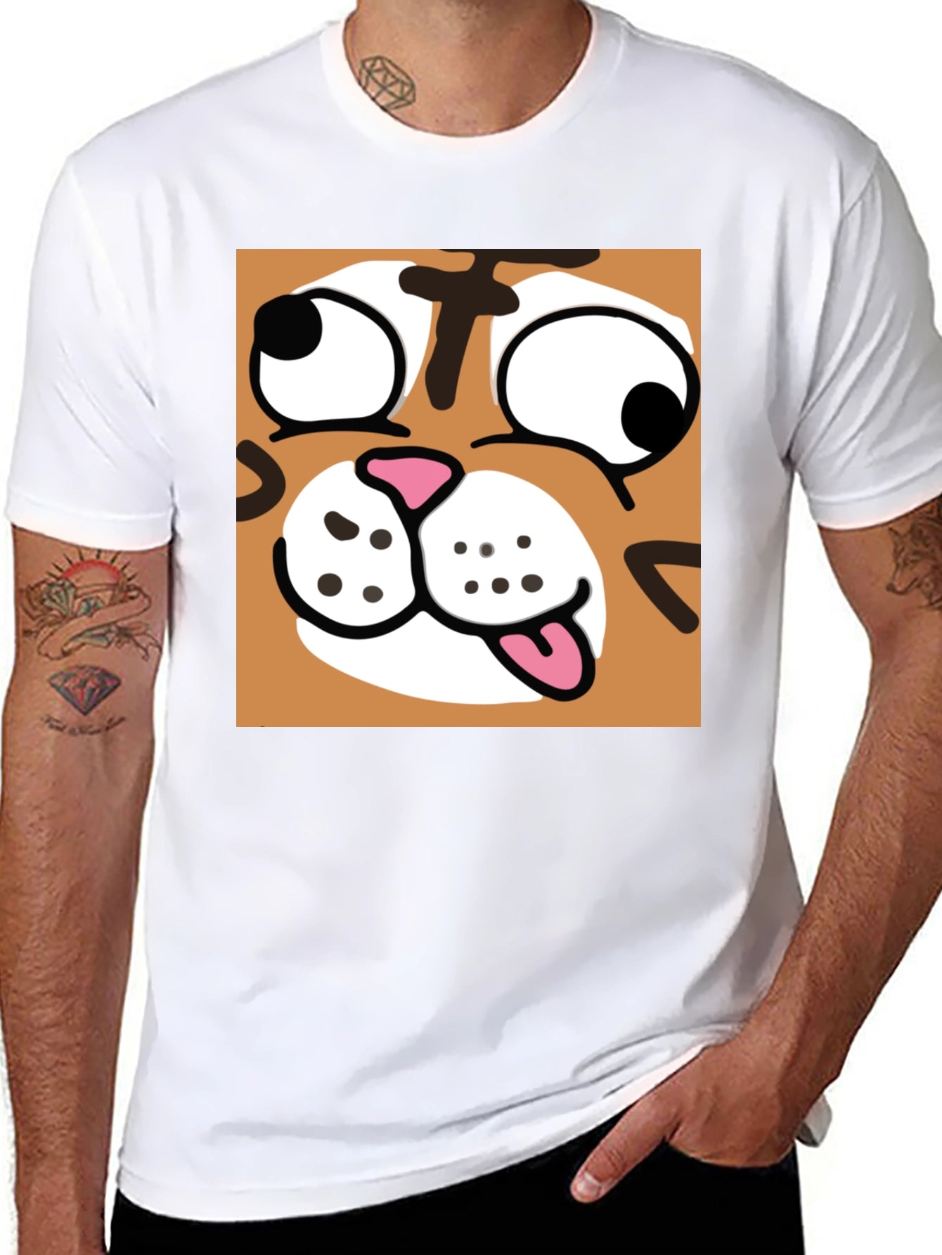 Funny Cartoon Cat Graphic Black T-Shirt