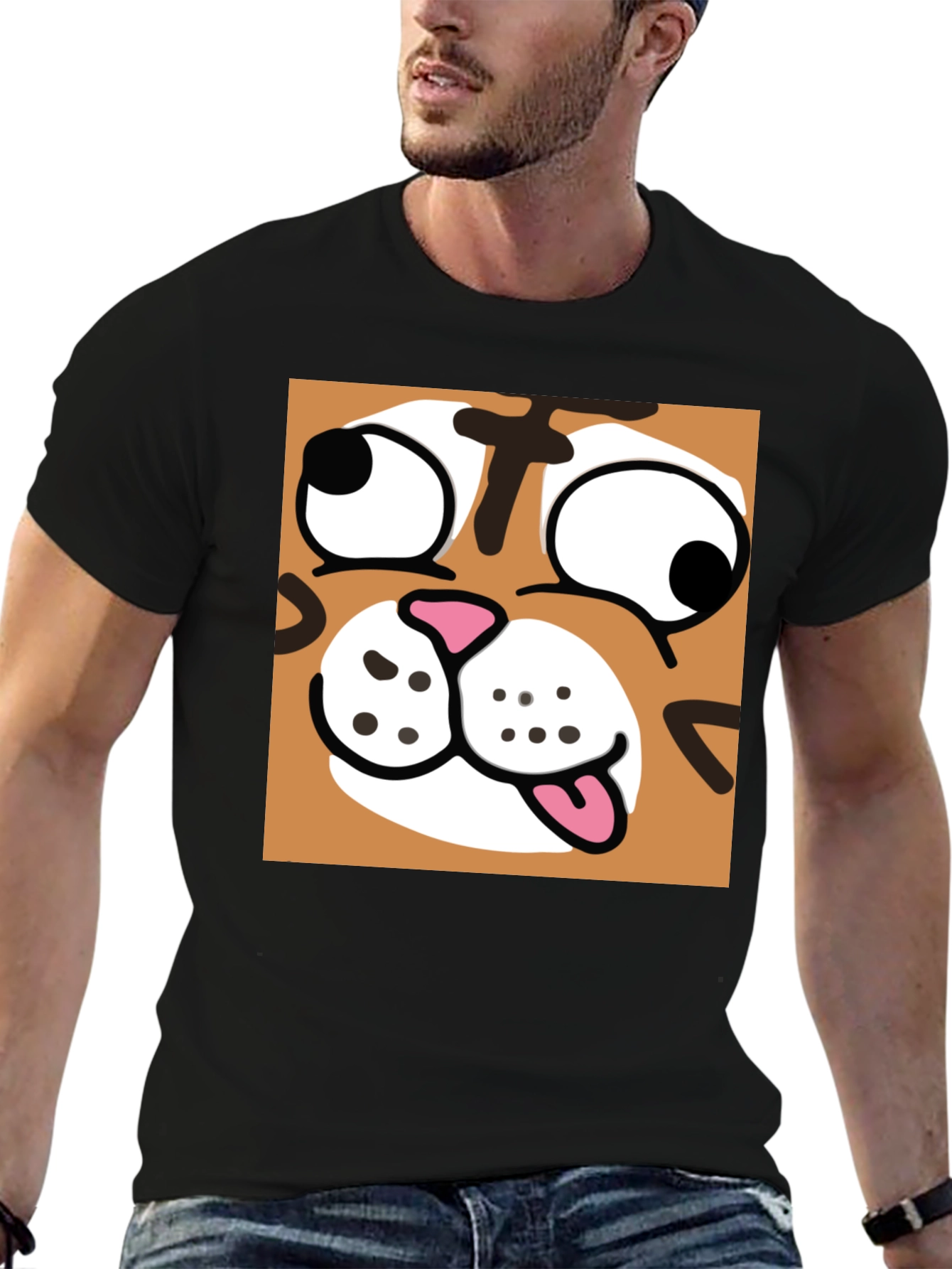 Funny Cartoon Cat Graphic Black T-Shirt
