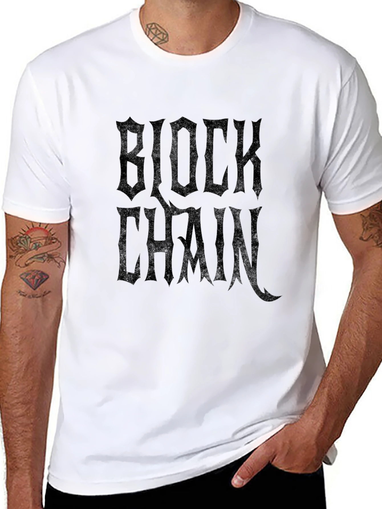 Blockchain Gothic Text Black T-Shirt