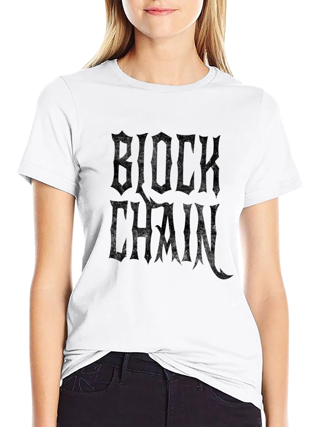Blockchain Gothic Text Black T-Shirt