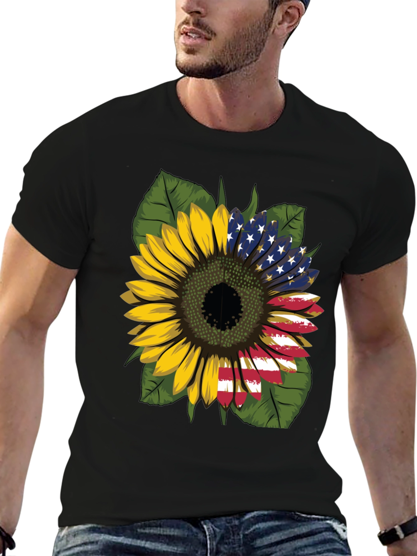 Sunflower American Flag Graphic T-Shirt