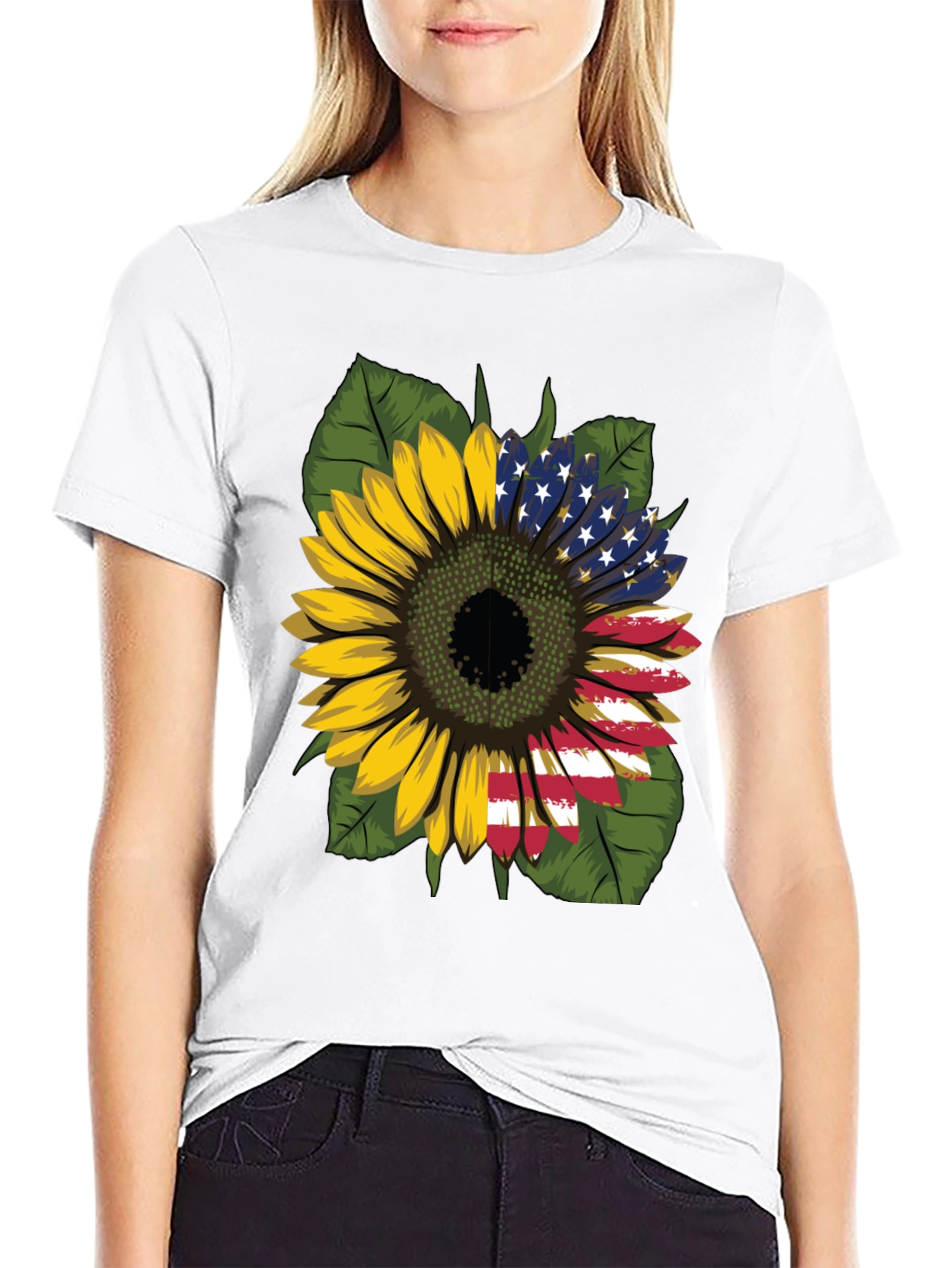 Sunflower American Flag Graphic T-Shirt