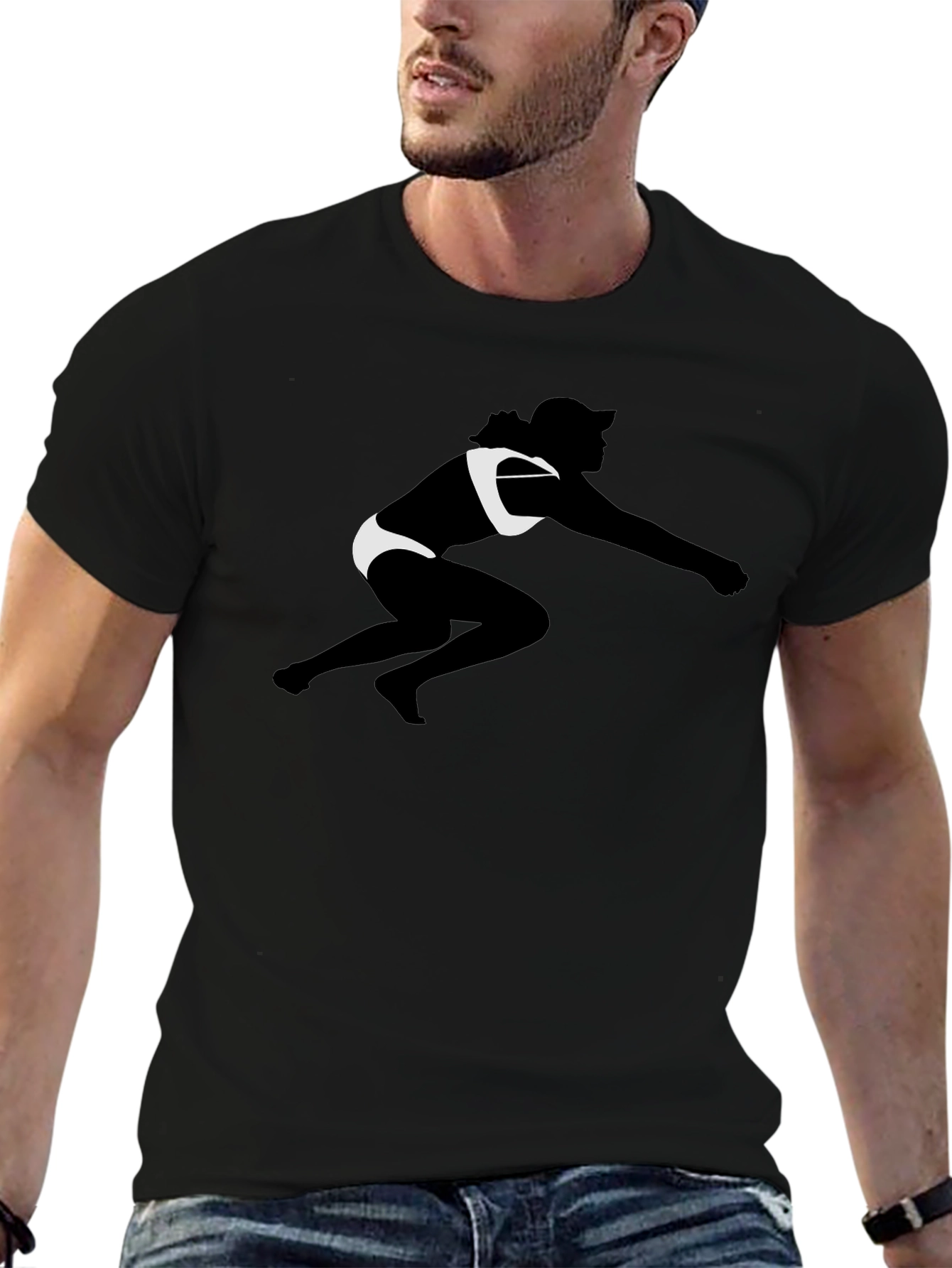 Black T-Shirt with Beach Volleyball Silhouette Graphic