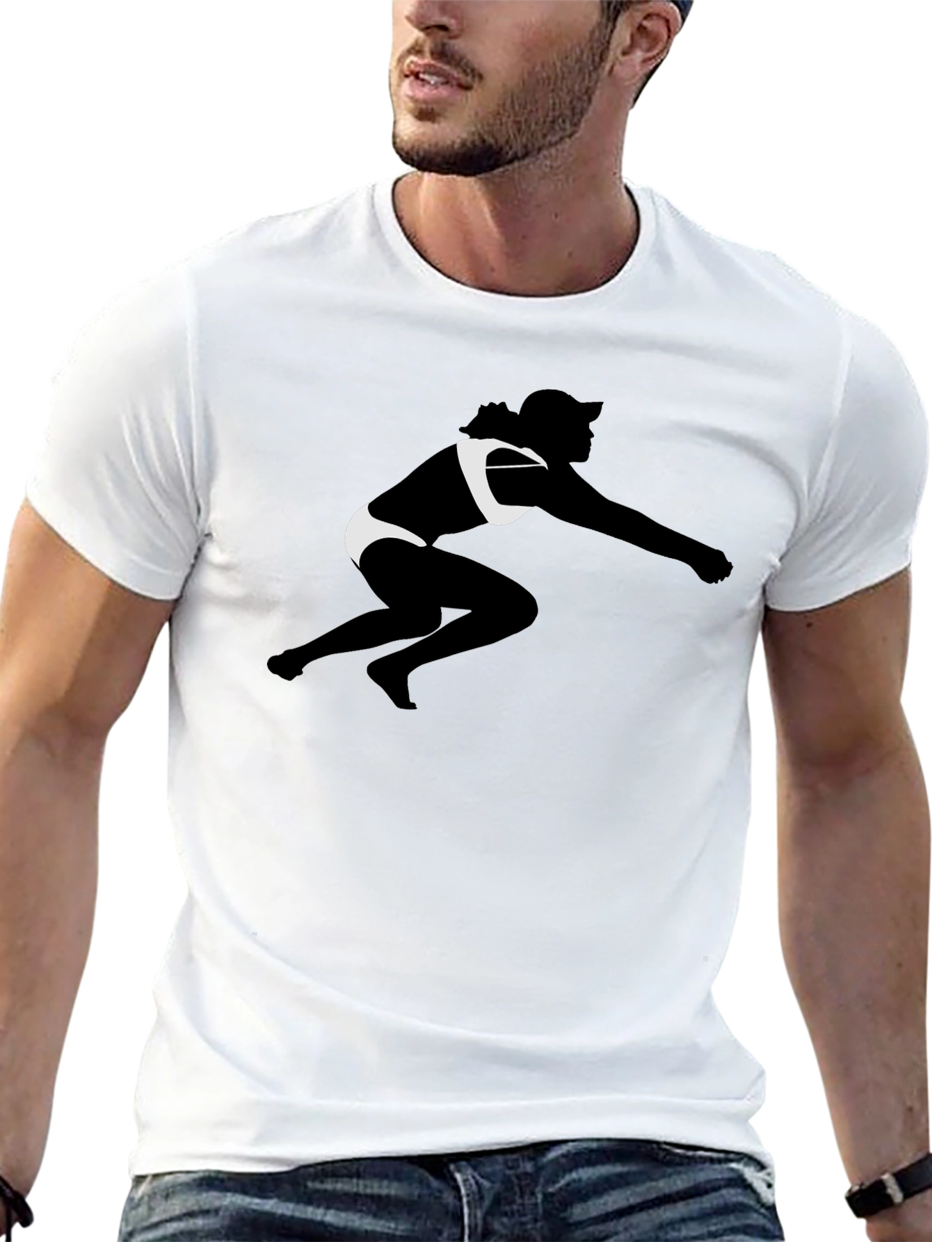 Black T-Shirt with Beach Volleyball Silhouette Graphic