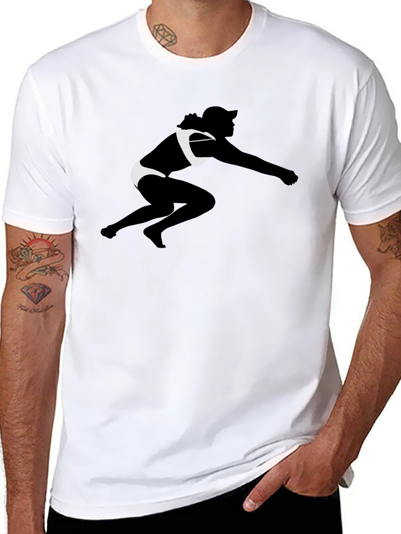 Black T-Shirt with Beach Volleyball Silhouette Graphic