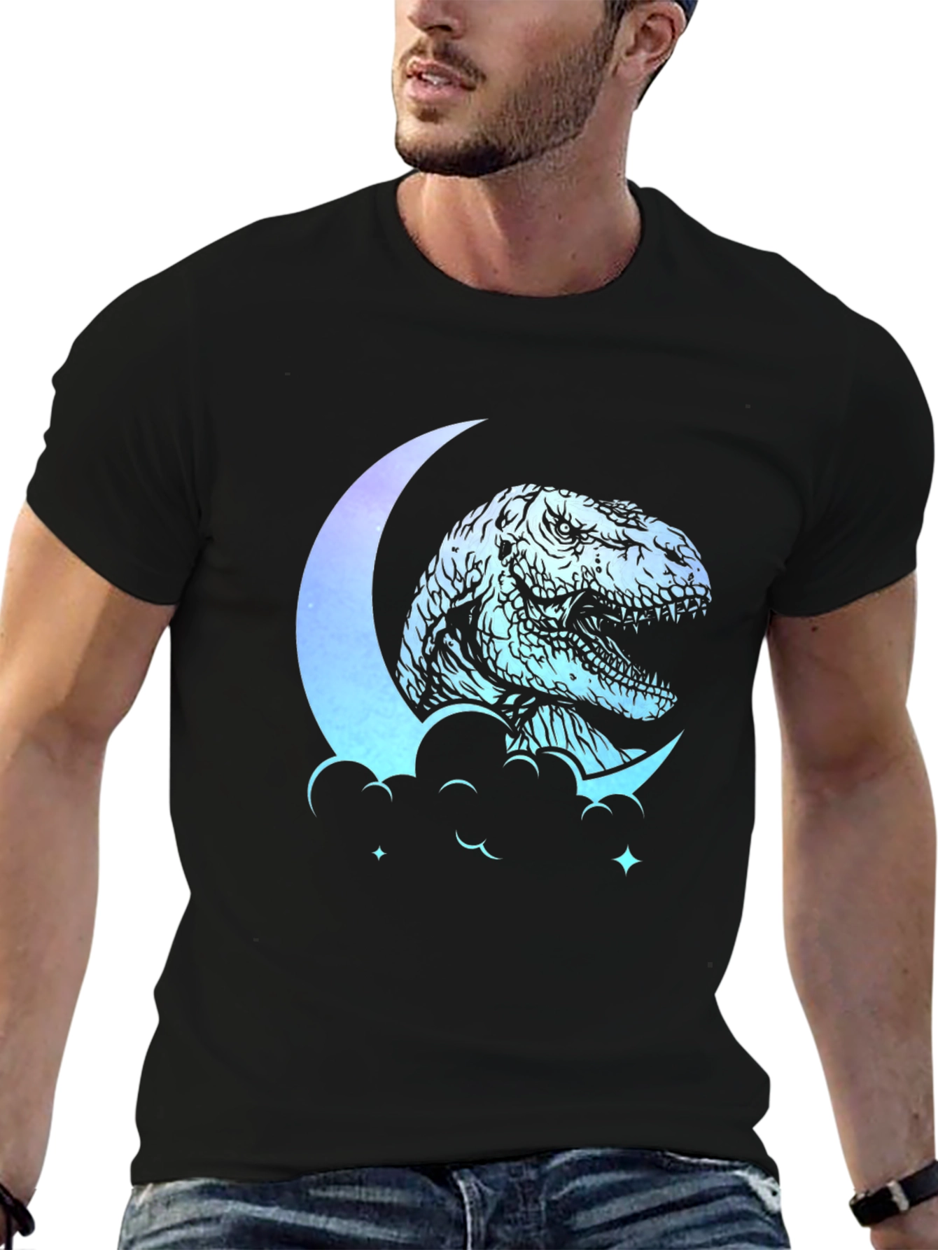 Dino Moon Mens Graphic T-Shirt