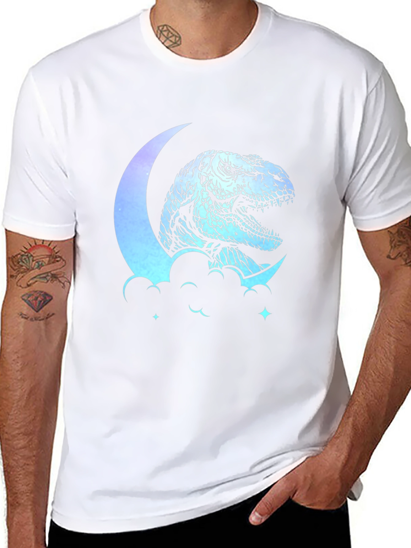 Dino Moon Mens Graphic T-Shirt