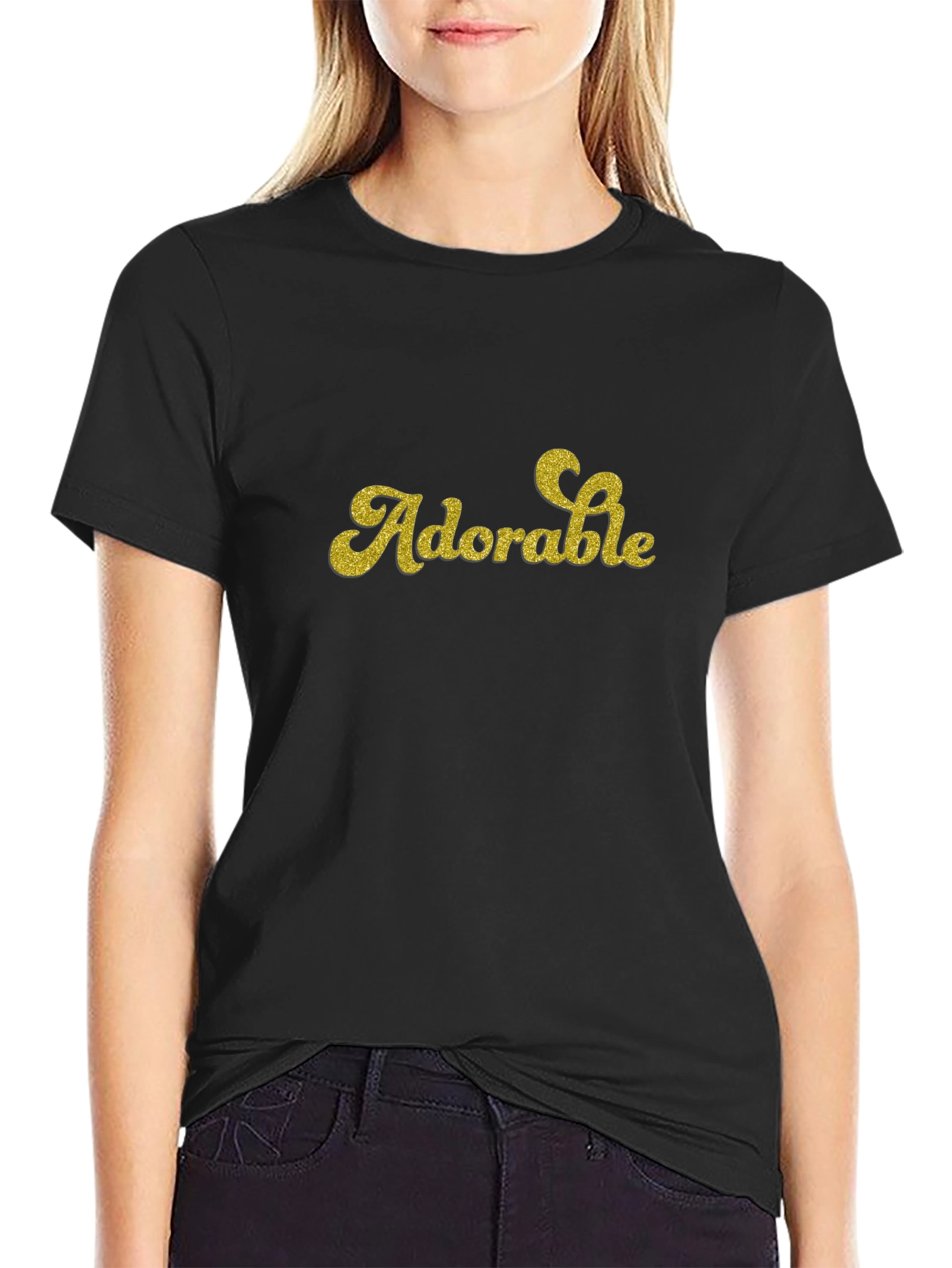 Adorable Glitter Text Black T-Shirt