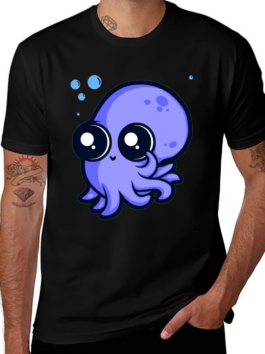 Cute Octopus Graphic Tee - Black Cotton T-Shirt