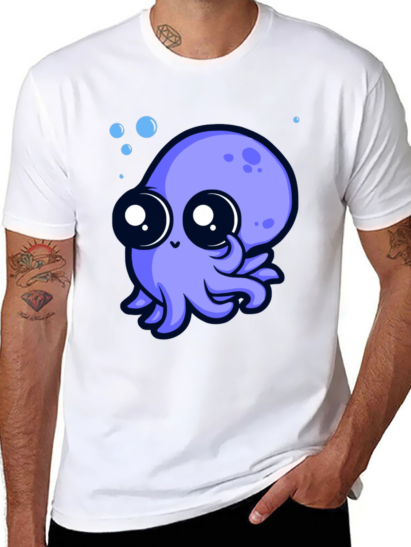 Cute Octopus Graphic Tee - Black Cotton T-Shirt