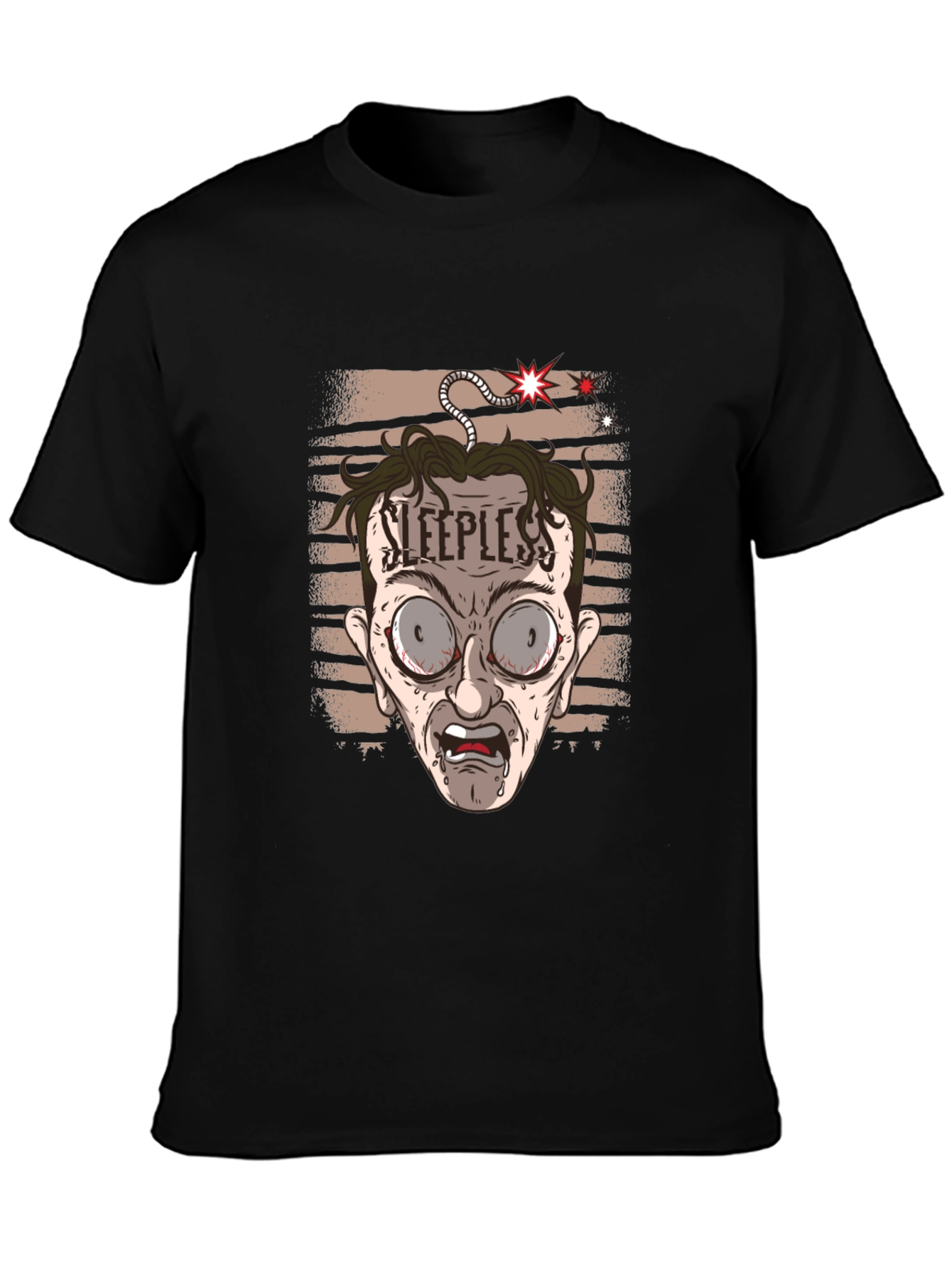 Sleepless Cartoon Graphic Tee - Black