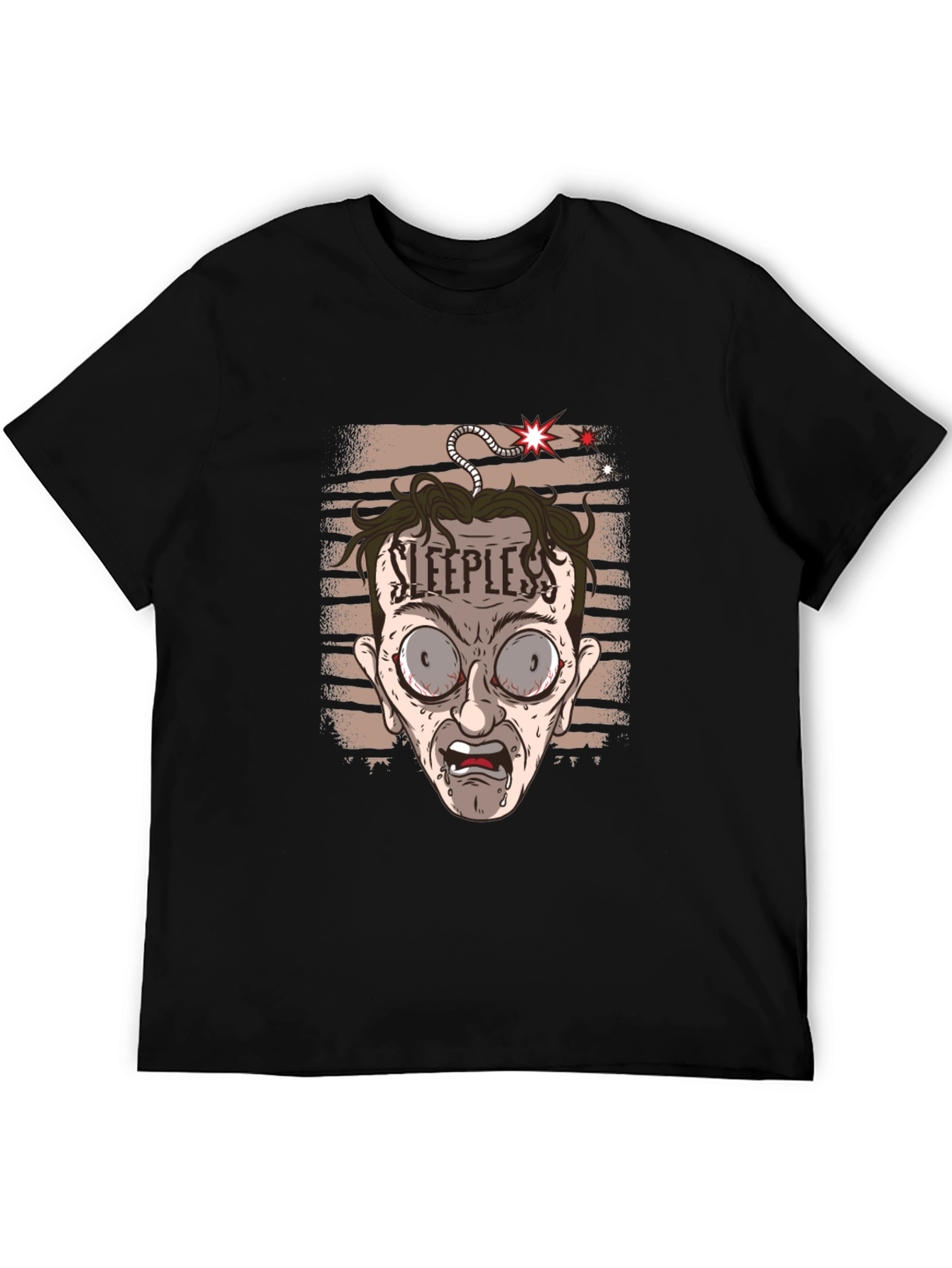 Sleepless Cartoon Graphic Tee - Black