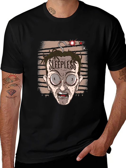 Sleepless Cartoon Graphic Tee - Black