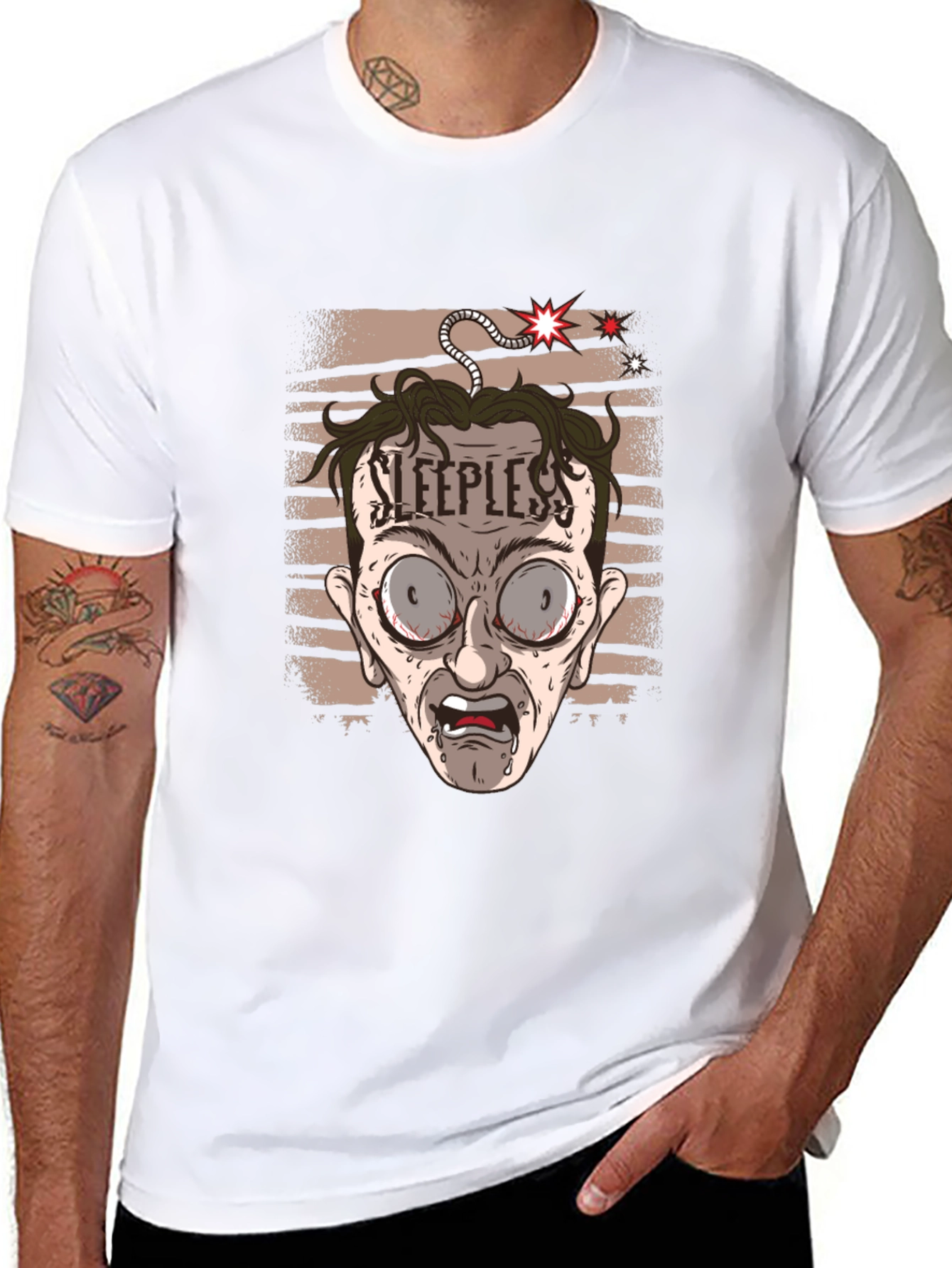 Sleepless Cartoon Graphic Tee - Black